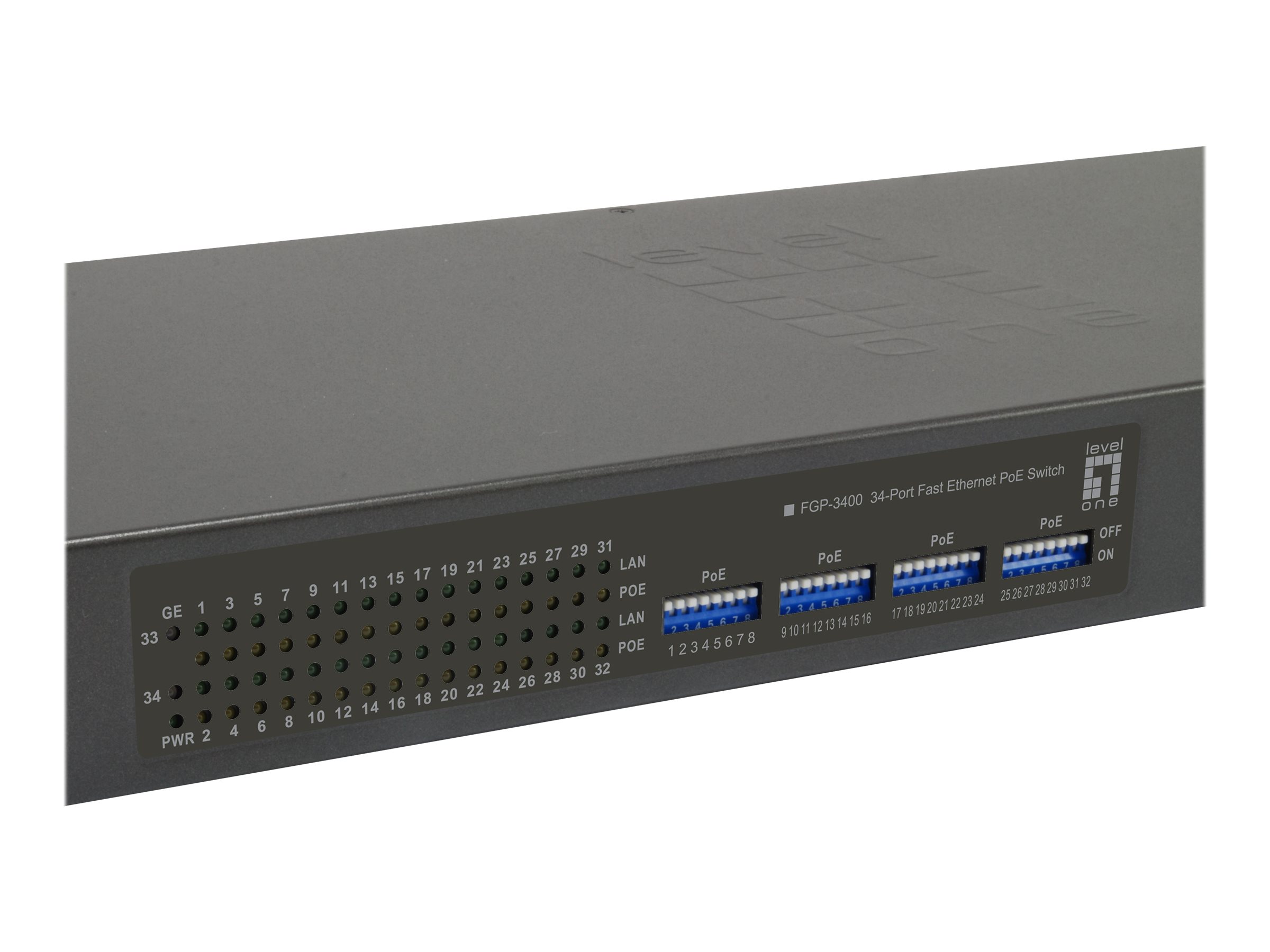 LevelOne FGP-3400W380 commutateur r�seau Non-g�r� Fast Ethernet (10/100) Connexion Ethernet, supportant lalimentation via ce port (PoE) Noir