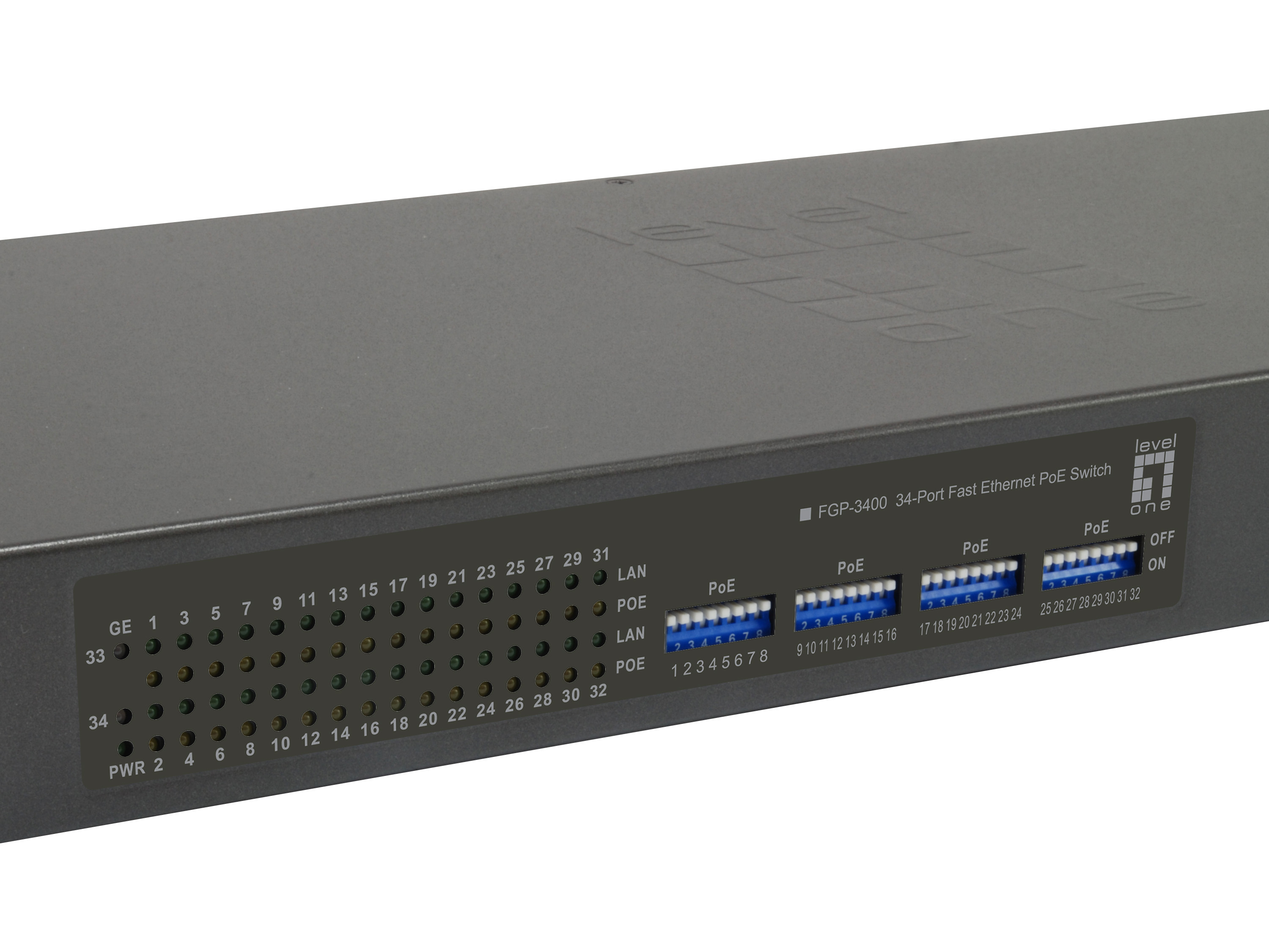 LevelOne FGP-3400W380 commutateur r�seau Non-g�r� Fast Ethernet (10/100) Connexion Ethernet, supportant lalimentation via ce port (PoE) Noir