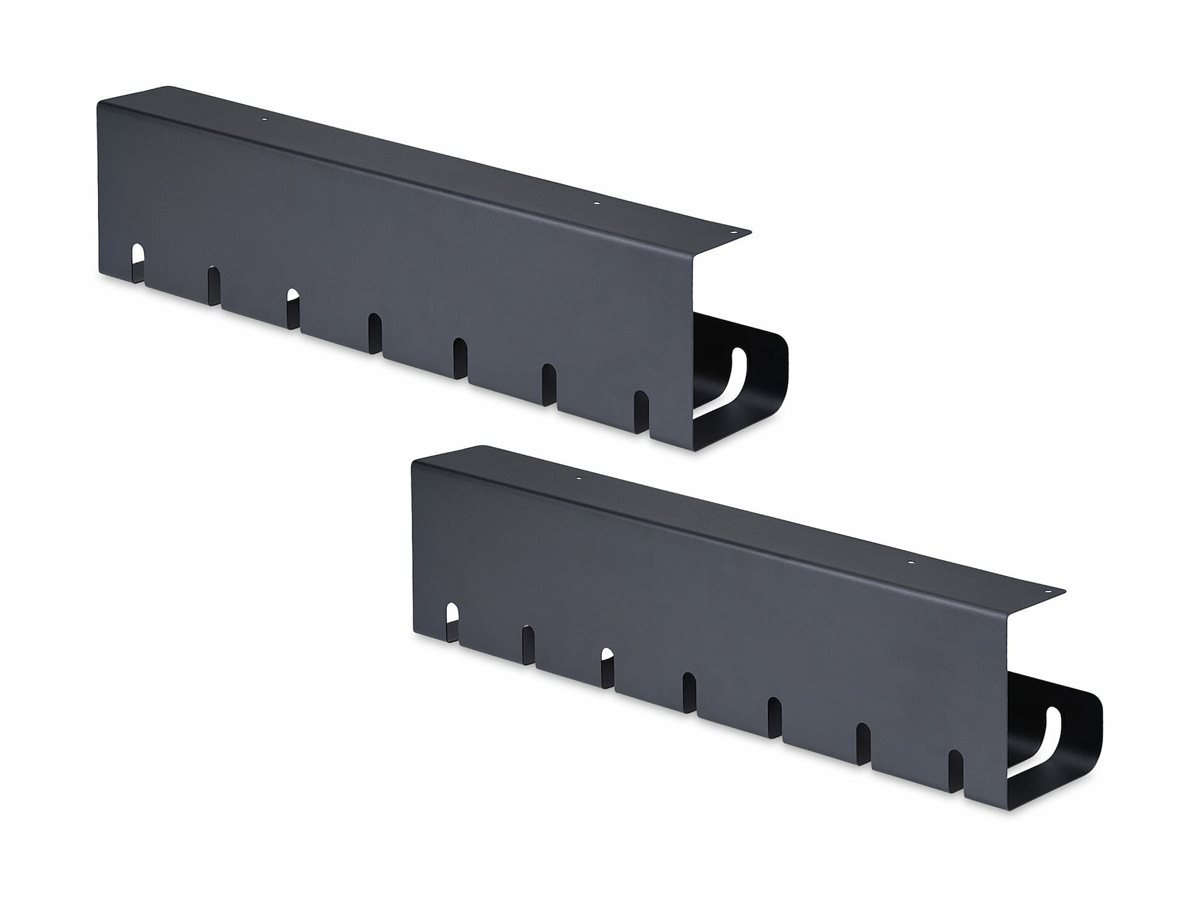 StarTech.com 2-Pack Under Desk Cable Management Tray, 42 Long (21 Per Tray), Metal Slotted Style Cable Organizer, Screw-On Install, Power Bar Holder, Black, TAA