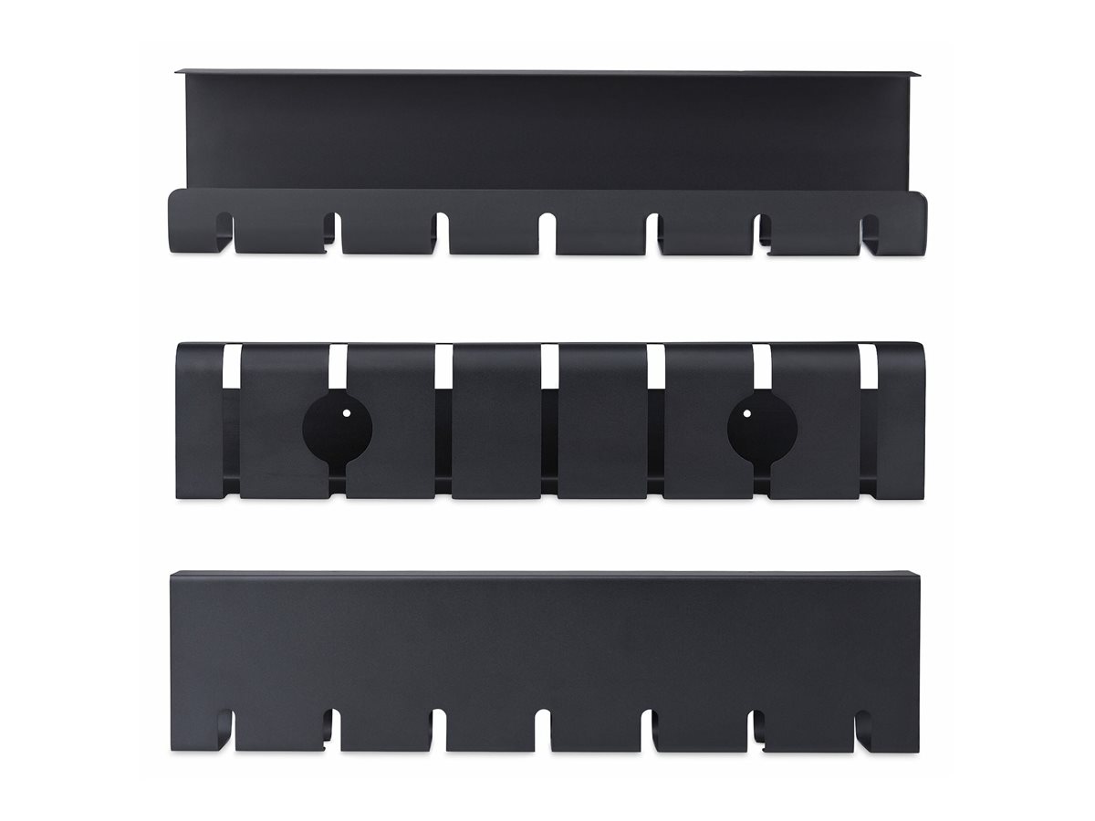 StarTech.com 2-Pack Under Desk Cable Management Tray, 42 Long (21 Per Tray), Metal Slotted Style Cable Organizer, Screw-On Install, Power Bar Holder, Black, TAA