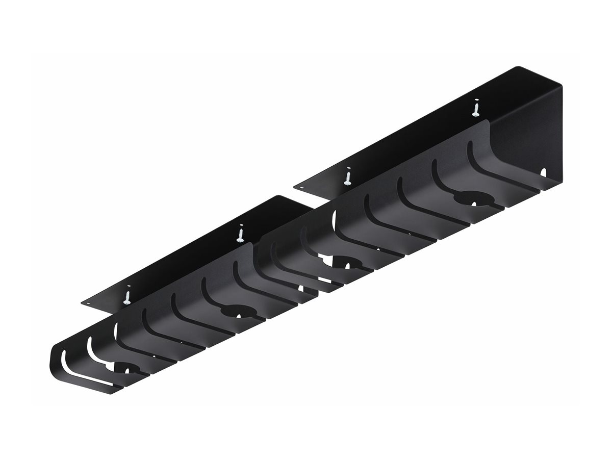 StarTech.com 2-Pack Under Desk Cable Management Tray, 42 Long (21 Per Tray), Metal Slotted Style Cable Organizer, Screw-On Install, Power Bar Holder, Black, TAA