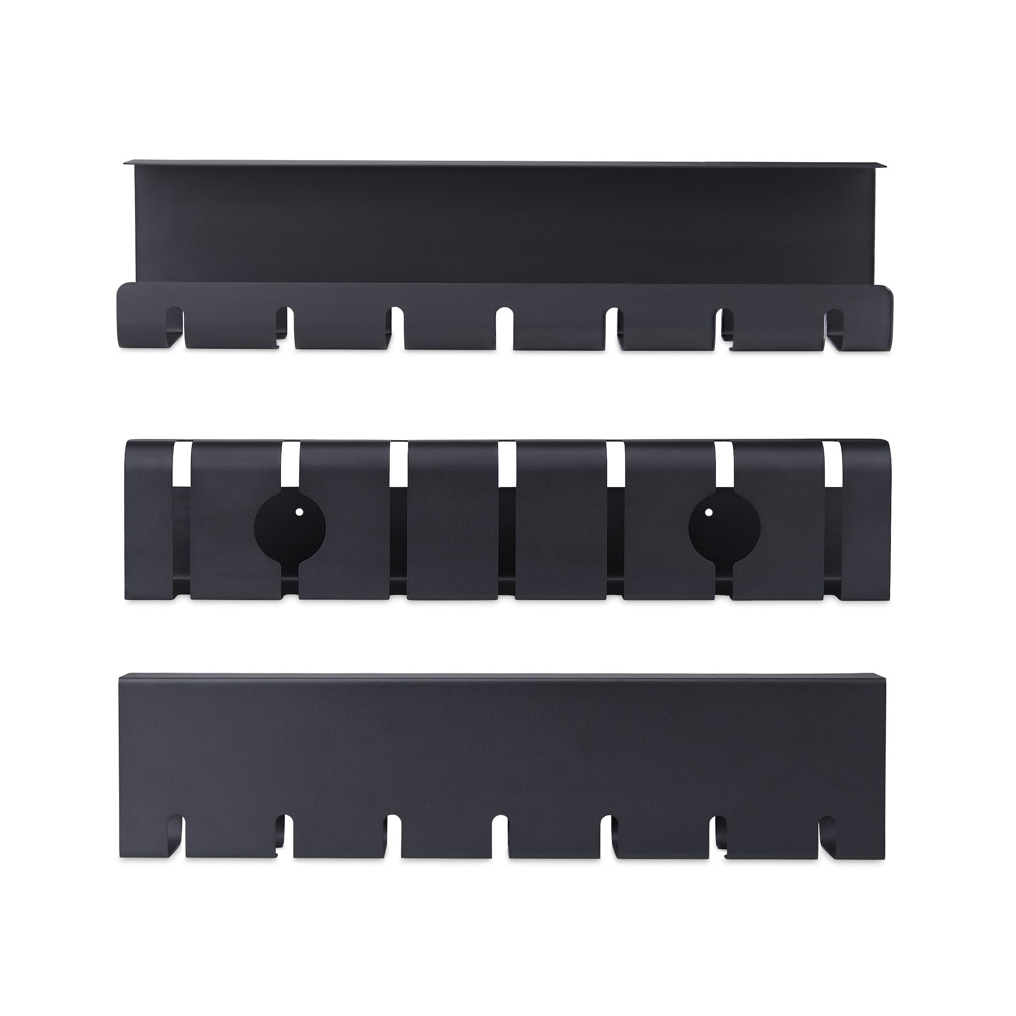 StarTech.com 2-Pack Under Desk Cable Management Tray, 42 Long (21 Per Tray), Metal Slotted Style Cable Organizer, Screw-On Install, Power Bar Holder, Black, TAA