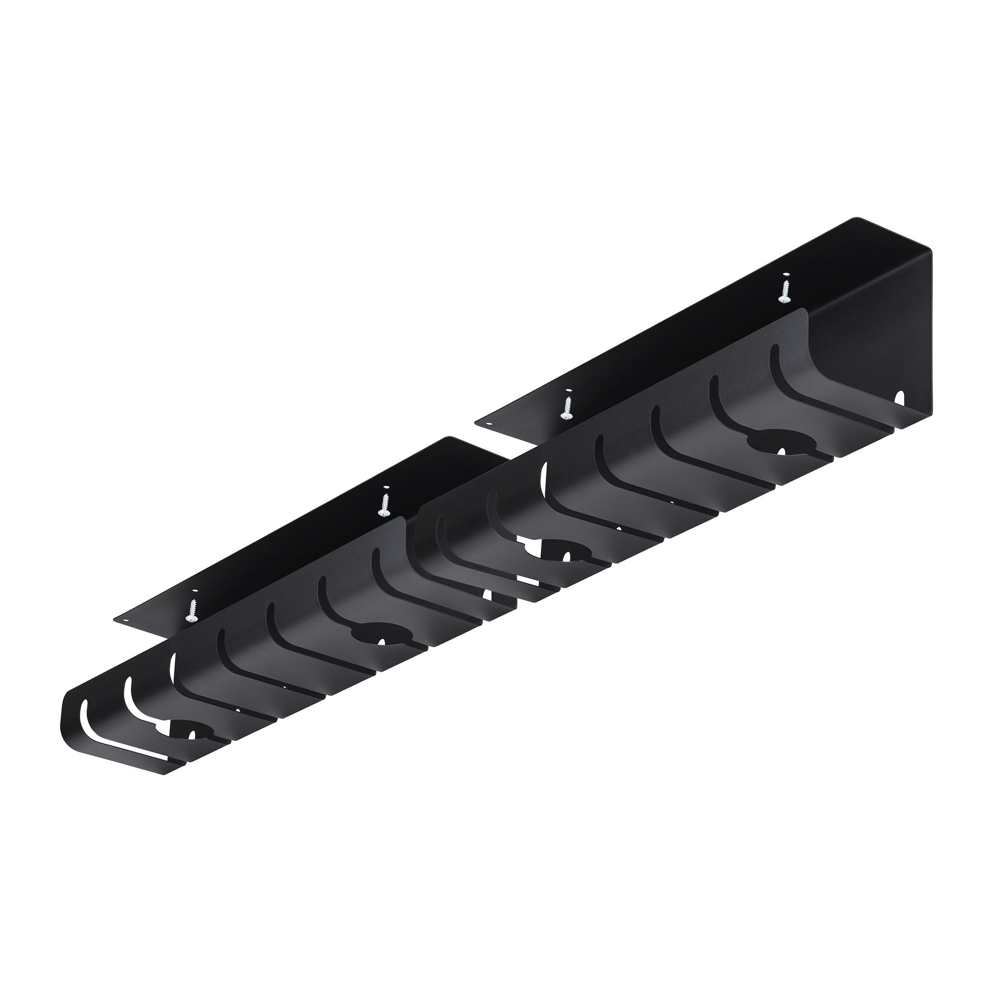 StarTech.com 2-Pack Under Desk Cable Management Tray, 42 Long (21 Per Tray), Metal Slotted Style Cable Organizer, Screw-On Install, Power Bar Holder, Black, TAA