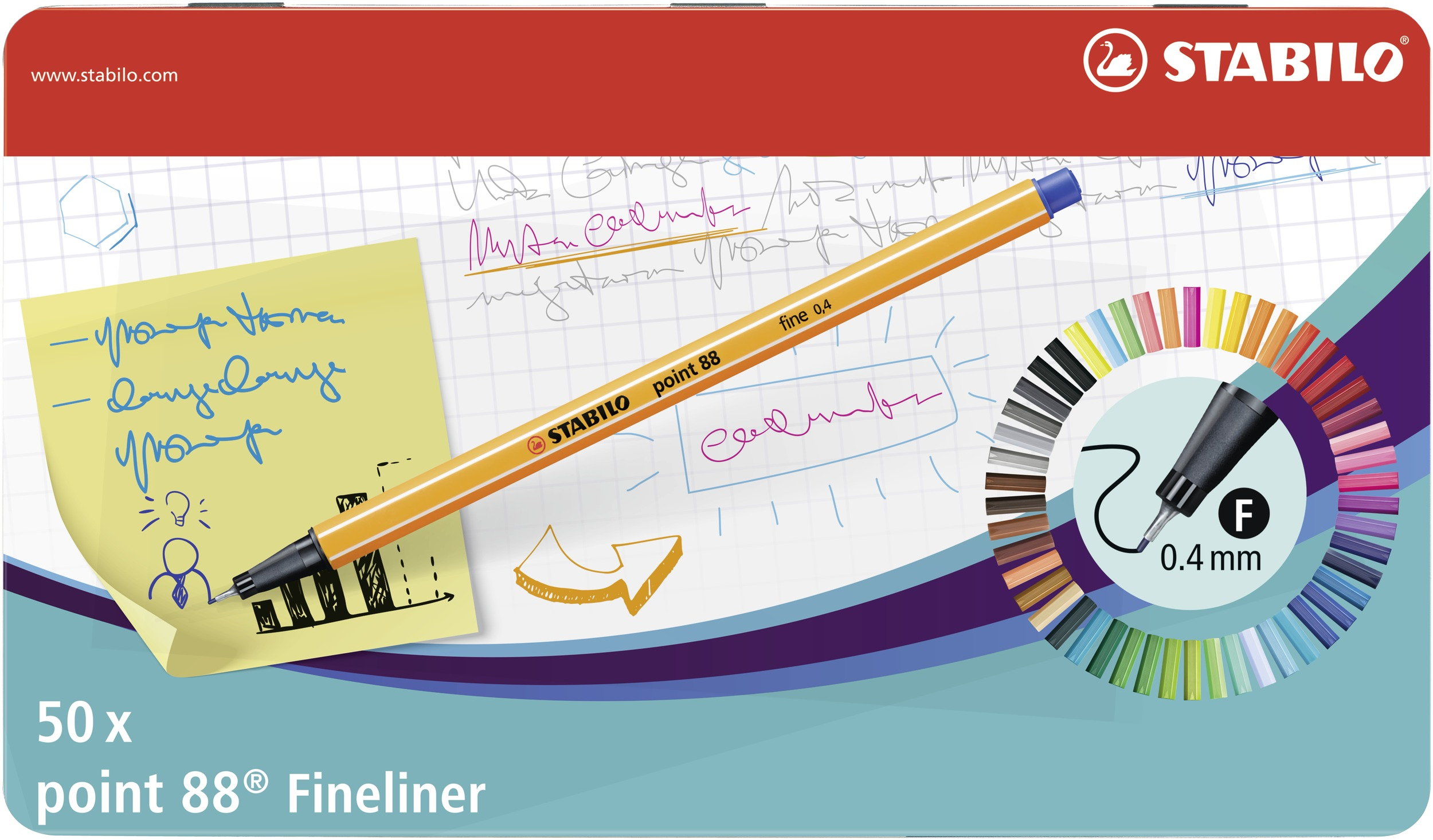STABILO point 88 - Fineliner - gemischte Farben - 0.4 mm (Packung mit 50)