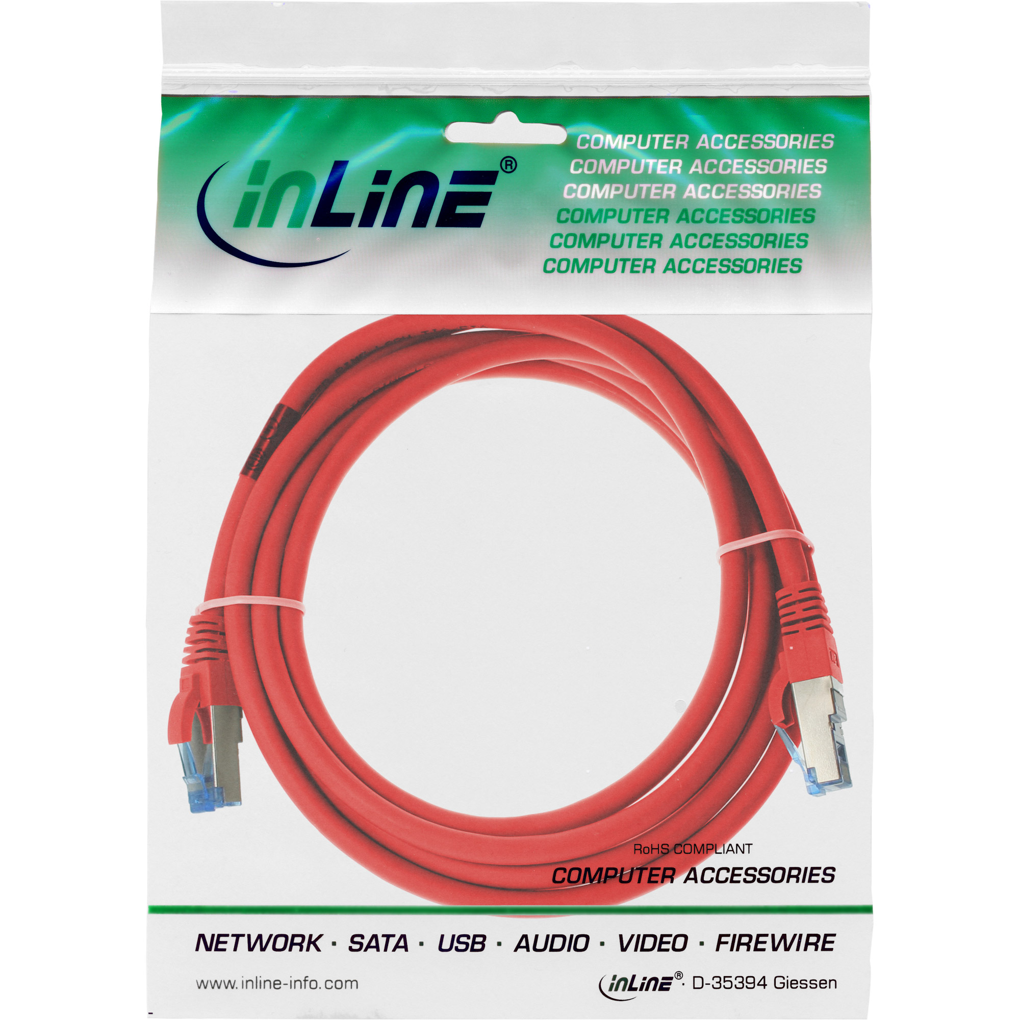 InLine Cavo patch Lan, S/FTP(PiMf), Cat.6a, 500MHz, CU, halogenf., rosso, 1m