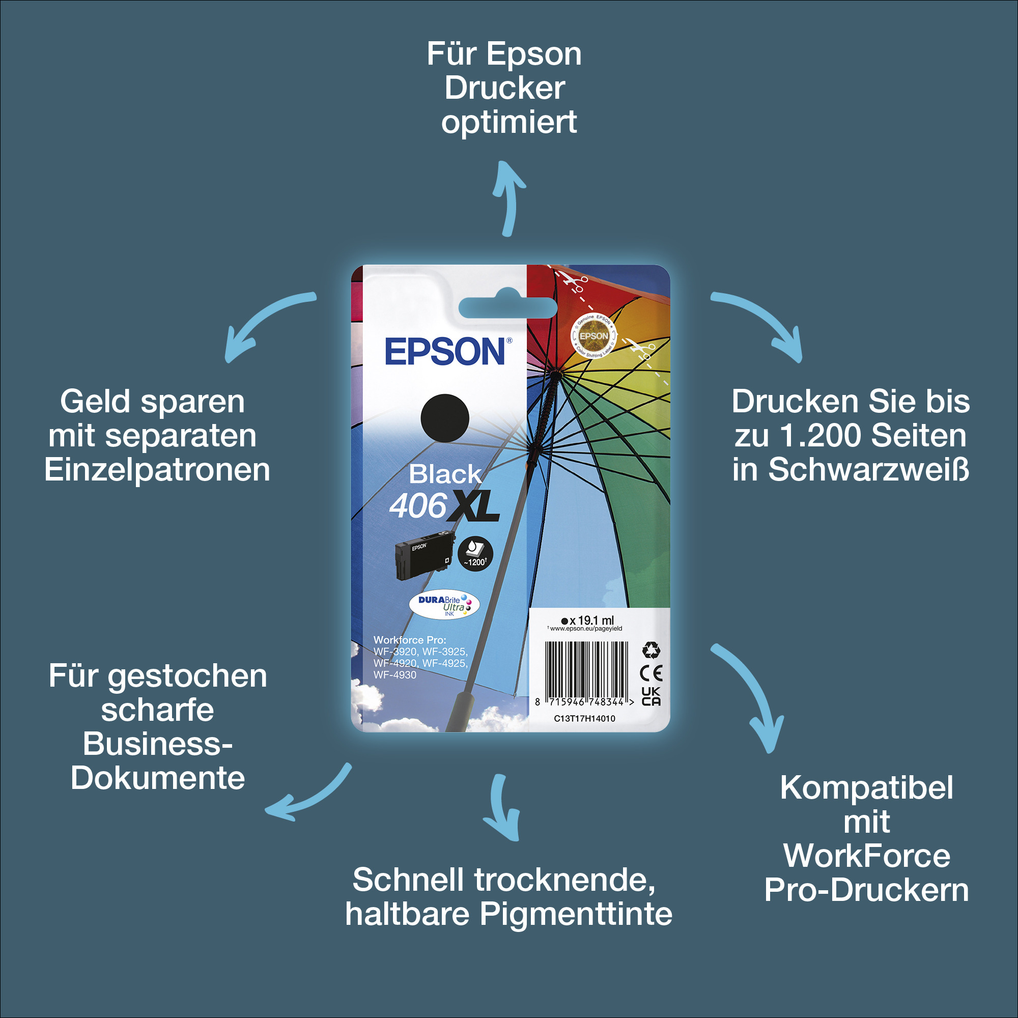 Epson Singlepack Black 406XL Umbrella DURABrite Ultra Ink