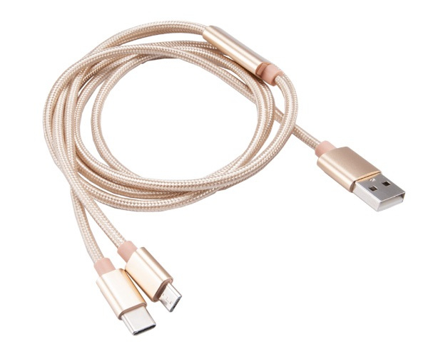 Akasa AK-CBUB42-12GL - 1,2 m - USB A - USB C/Micro-USB B - USB 2.0 - 480 Mbit/s - Gold