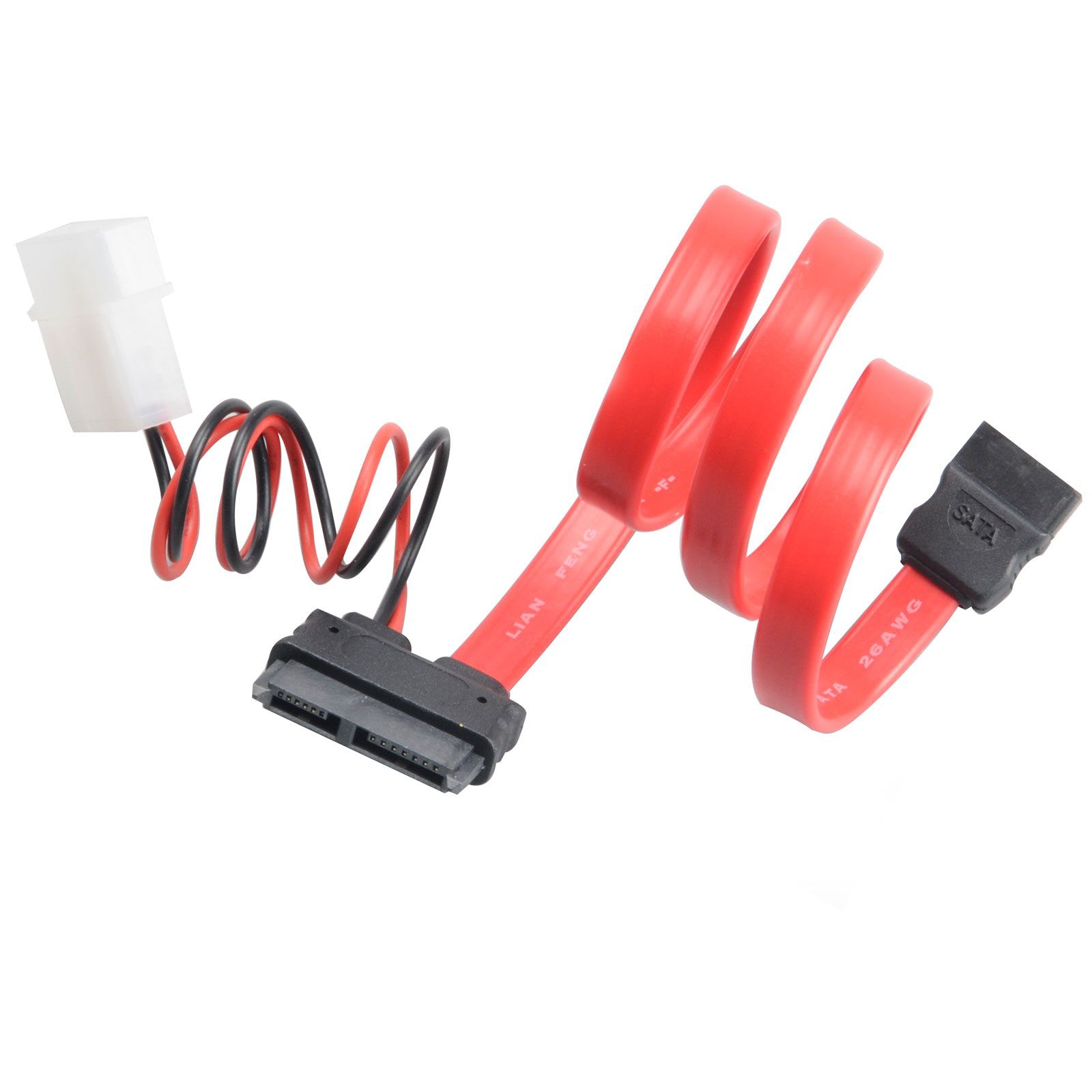 Akasa SATA-Kabel - Slimline SATA (W) zu SATA, 4-Pin interner Netzstecker (5 V)