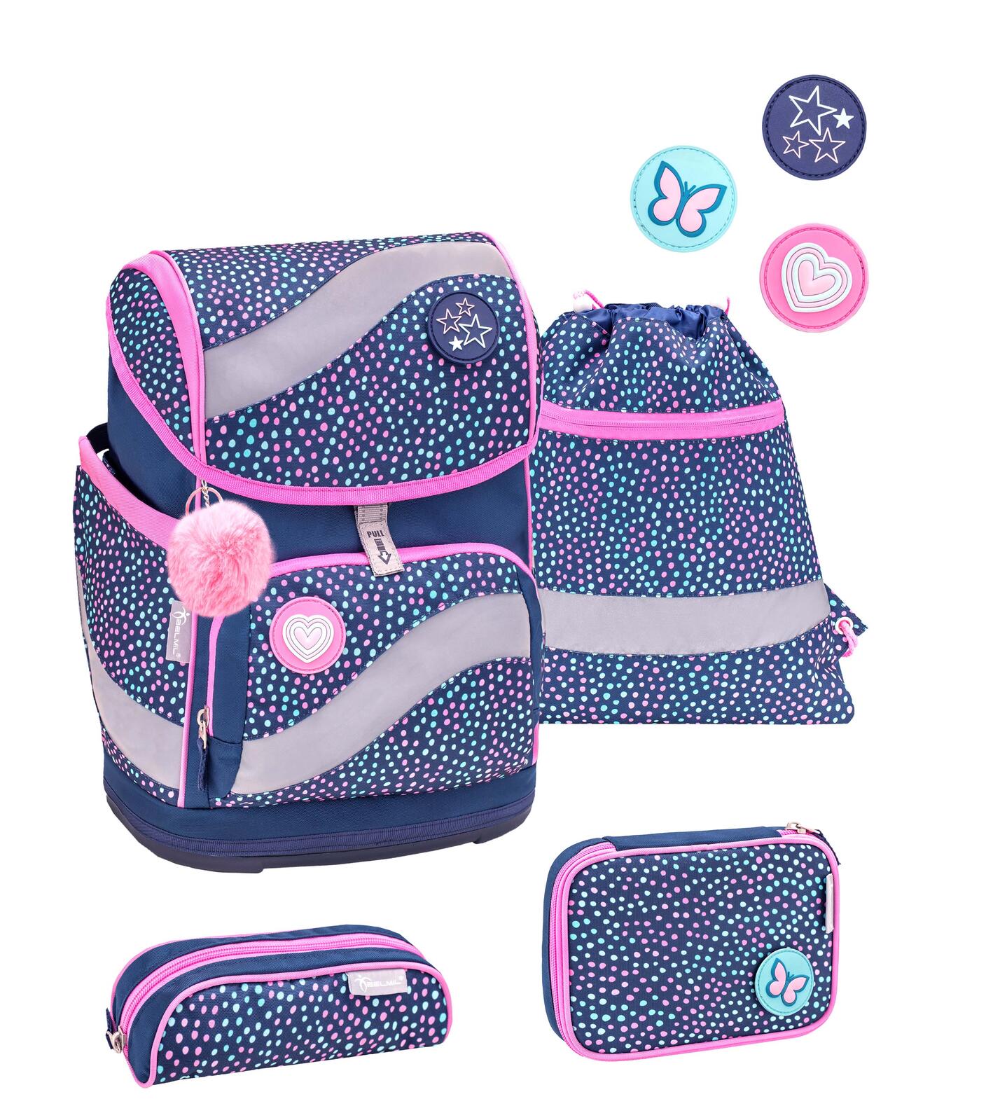 BELMIL Schulranzen-Set Smarty Amazing Polka Kunstfaser blau