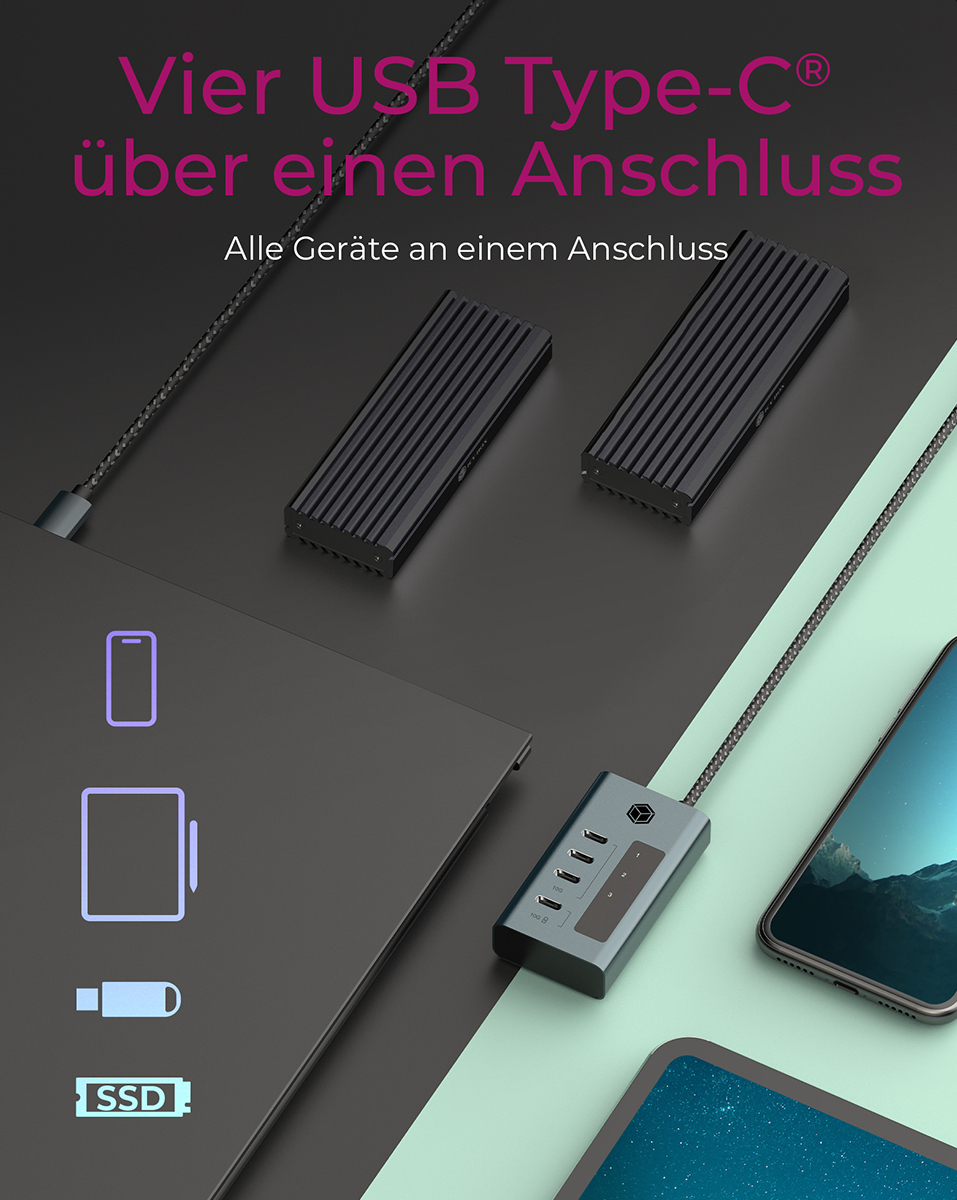 ICY BOX 4-Port Hub USB 3.2 Gen 2 Type-C retail - Hub - 4-Port