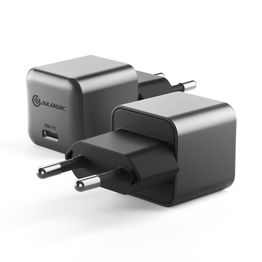 ALOGIC WCG1X30SGR-EU cargador de dispositivo m�vil Tel�fono m�vil, Port�til, Smartphone, Tableta Negro, Gris Corriente alterna Carga r�pida Interior