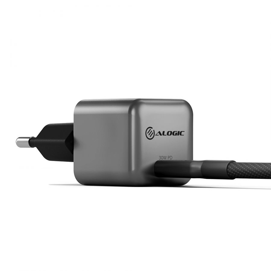 ALOGIC WCG1X30SGR-EU cargador de dispositivo m�vil Tel�fono m�vil, Port�til, Smartphone, Tableta Negro, Gris Corriente alterna Carga r�pida Interior