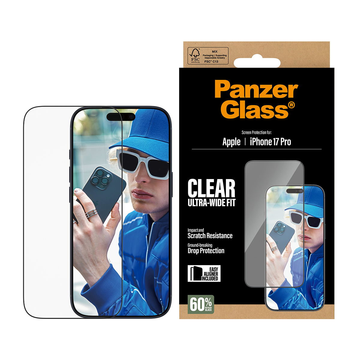 PanzerGlass Screen Protector iPhone 17 Pro Ultra-Wide Fit w. EasyAligner