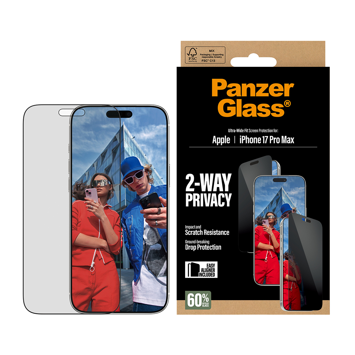 PanzerGlass 2-Way Privacy Screen Protector iPhone 17 Pro Max Ultra-Wide Fit