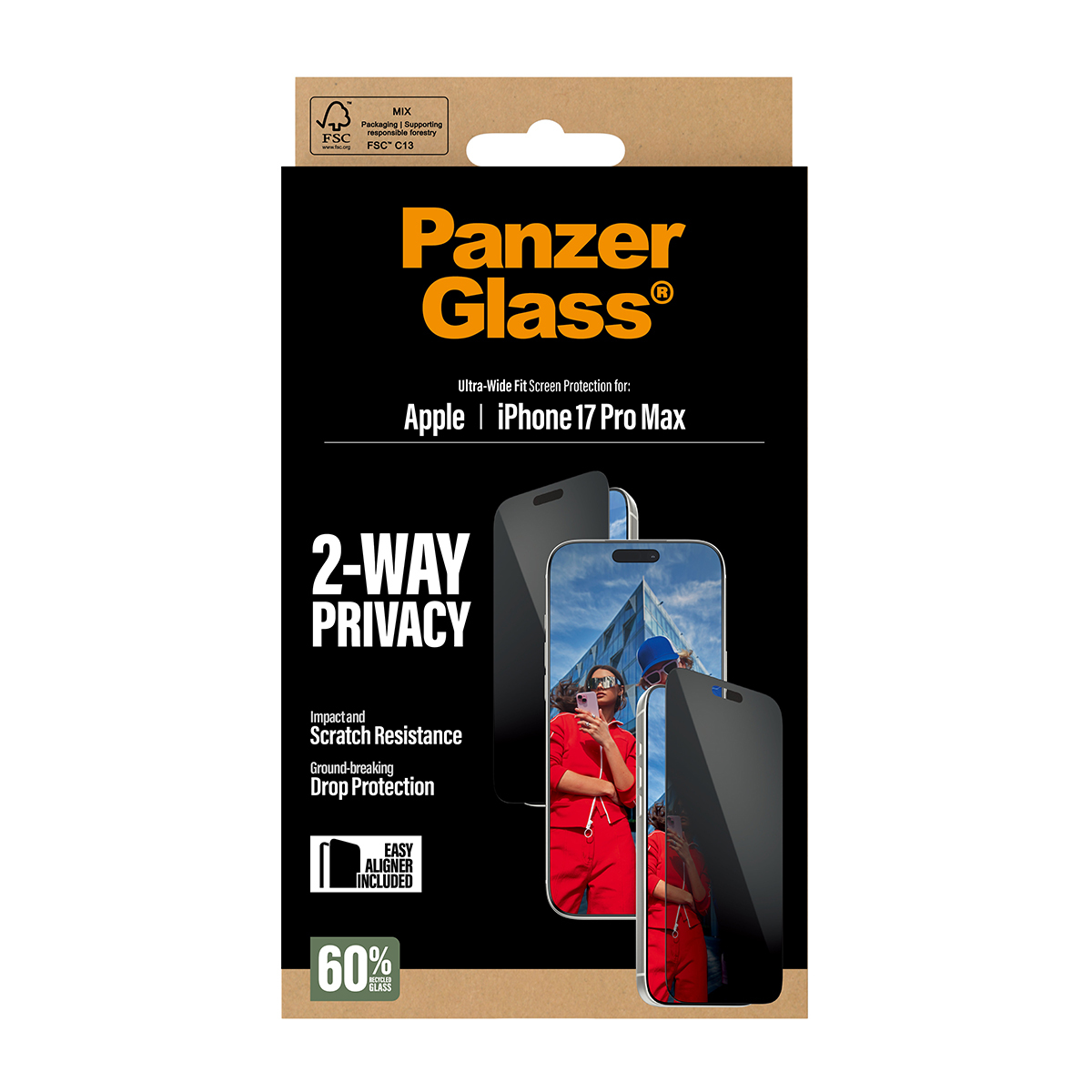 PanzerGlass 2-Way Privacy Screen Protector iPhone 17 Pro Max Ultra-Wide Fit