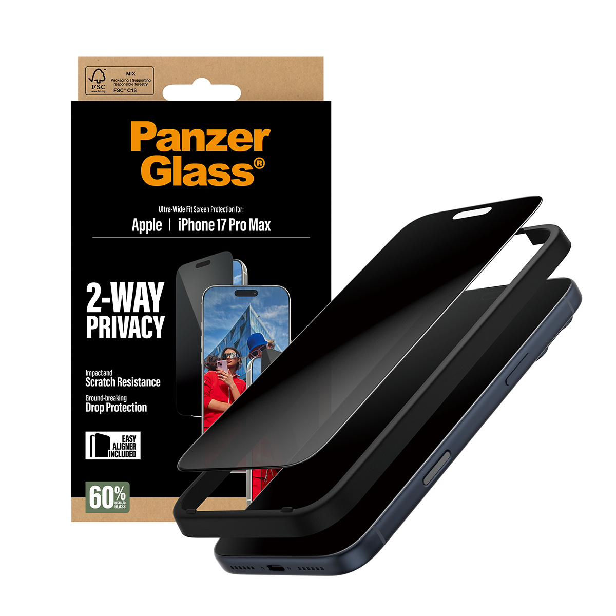 PanzerGlass 2-Way Privacy Screen Protector iPhone 17 Pro Max Ultra-Wide Fit