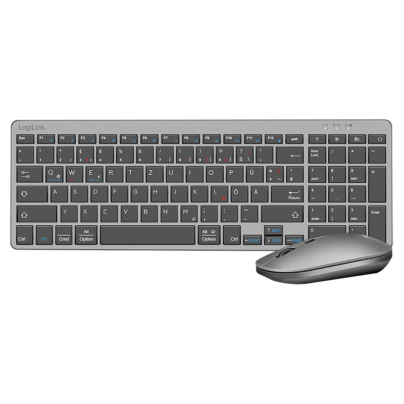 LogiLink ID0215 clavier Souris incluse maison/bureau Bluetooth QWERTZ Allemand Anthracite, Gris