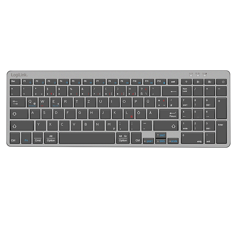LogiLink ID0215 clavier Souris incluse maison/bureau Bluetooth QWERTZ Allemand Anthracite, Gris