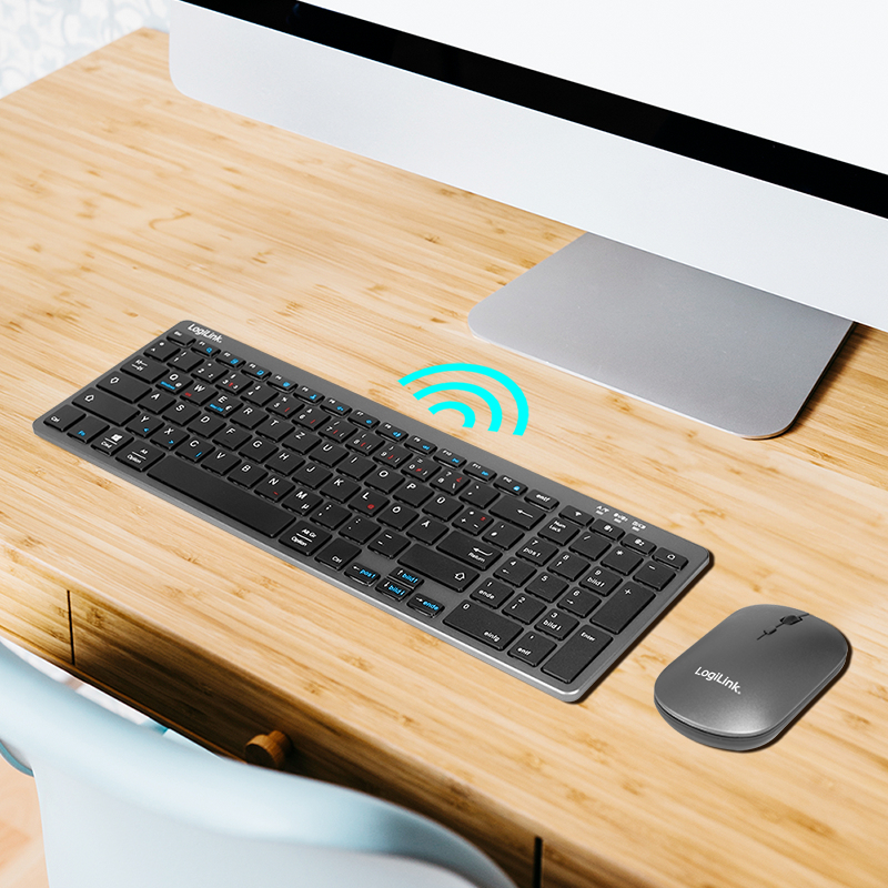 LogiLink ID0215 clavier Souris incluse maison/bureau Bluetooth QWERTZ Allemand Anthracite, Gris
