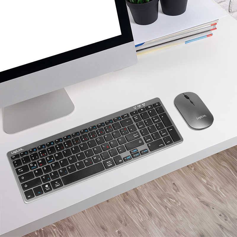 LogiLink ID0215 clavier Souris incluse maison/bureau Bluetooth QWERTZ Allemand Anthracite, Gris