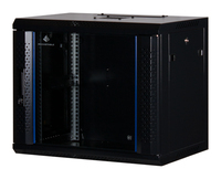 Rockstable 9 HE 19 Wandschrank mit Glastr - Wandmontiertes Regal - 9U - 60 kg - Sperrschloss - Schwarz