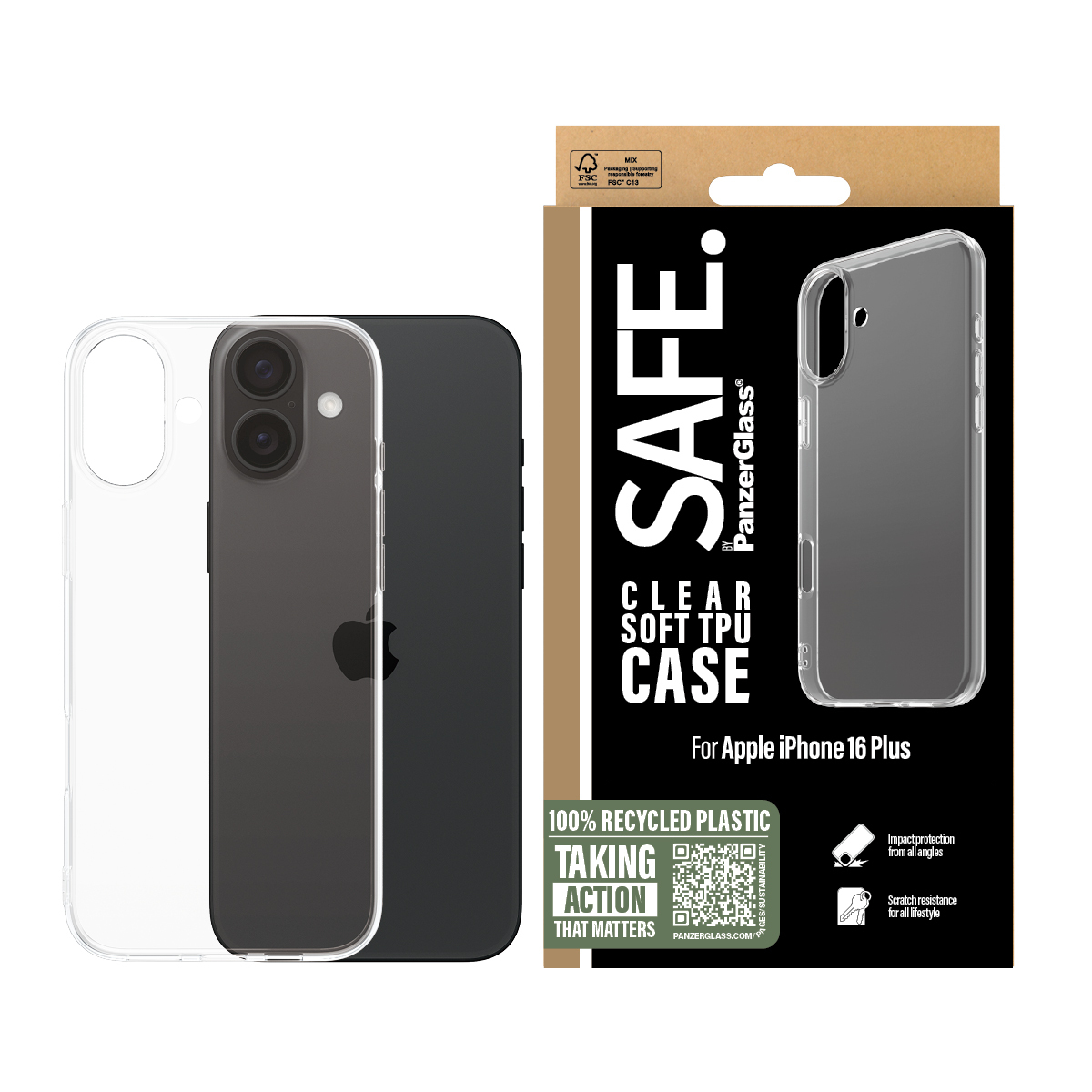 PanzerGlass SAFE. by � TPU Case Transparent iPhone 16 Plus custodia per cellulare Cover Trasparente