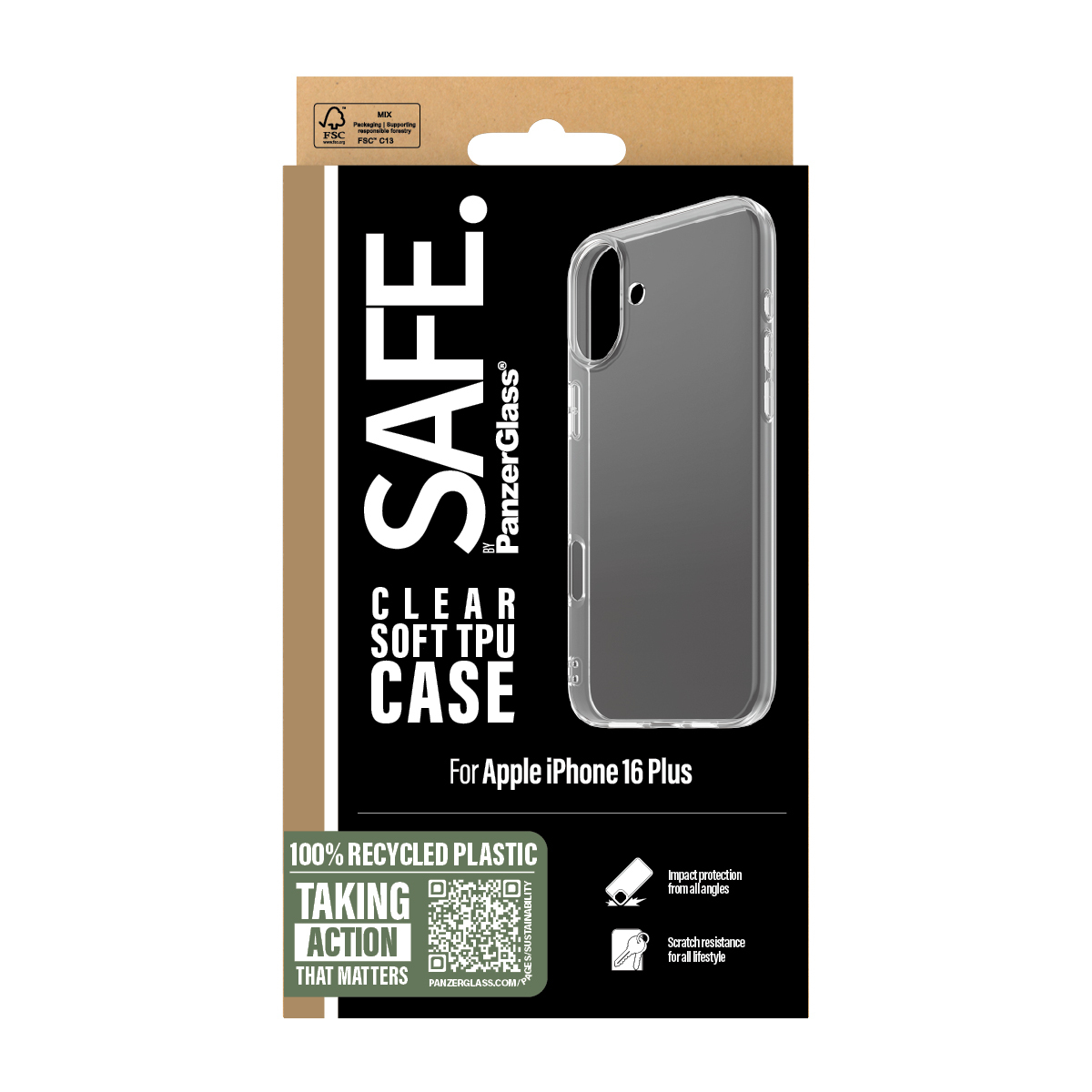 PanzerGlass SAFE. by � TPU Case Transparent iPhone 16 Plus custodia per cellulare Cover Trasparente