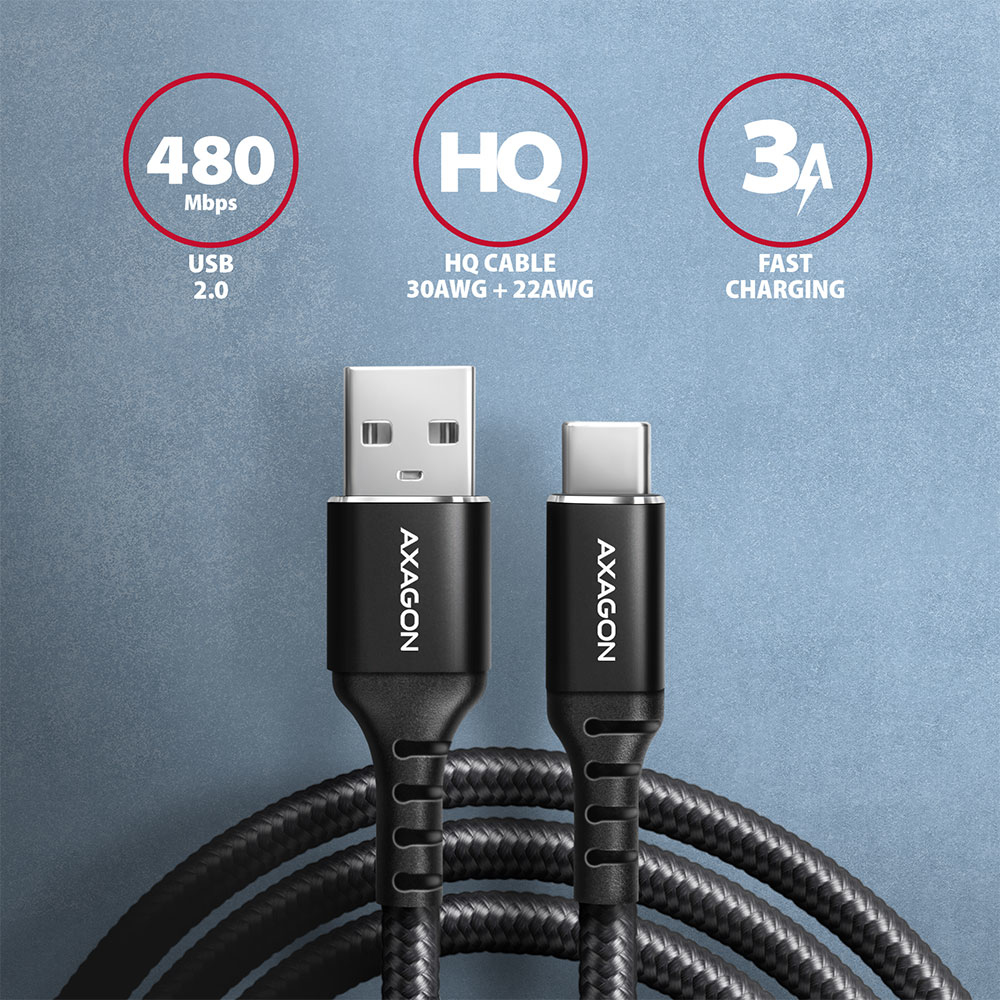 Axagon BUCM-AM10AB USB cable 1 m USB 2.0 USB A USB C Black