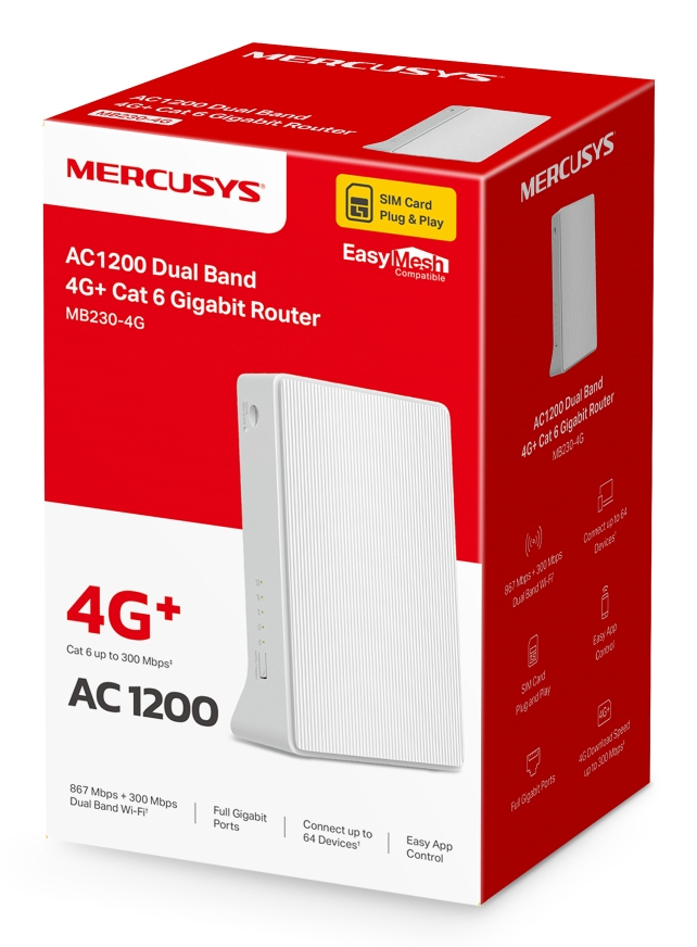 Mercusys MB230-4G(EU) routeur sans fil Gigabit Ethernet Bi-bande (2,4 GHz / 5 GHz) Blanc