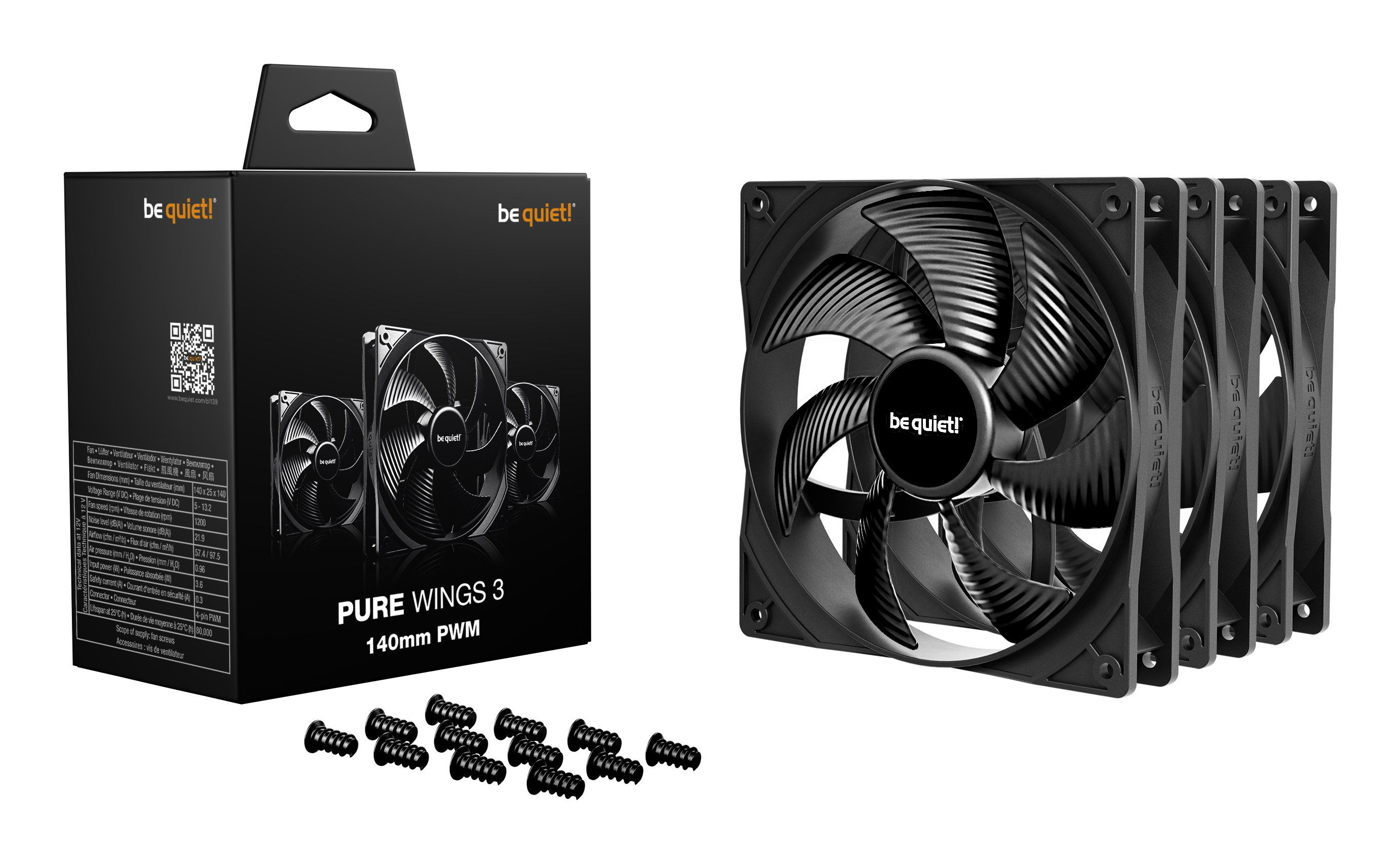 Be Quiet! Pure Wings 3 140mm Pwm 3-Pack schwarz 3er-Pack 140 mm - Geh�use-L�fter - 21,9 dB