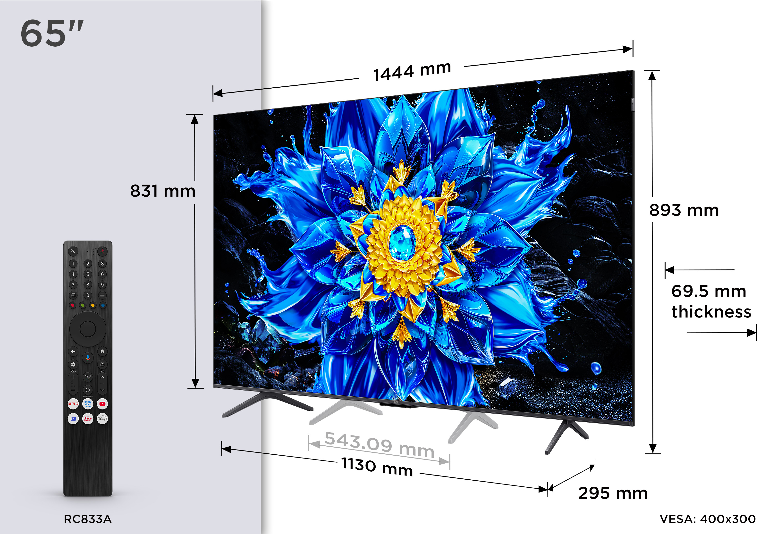 TCL P8L 65P8L TV 65 4K Ultra HD Smart Wi-Fi Black 450 cd/m2 - Flachbildschirm (TFT/LCD) - 165,1 cm