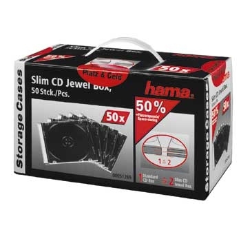 Hama Slim Jewel Case f�r Speicher-CD - Kapazit�t: 1 CD - Schwarz, durchsichtig (Packung mit 50)