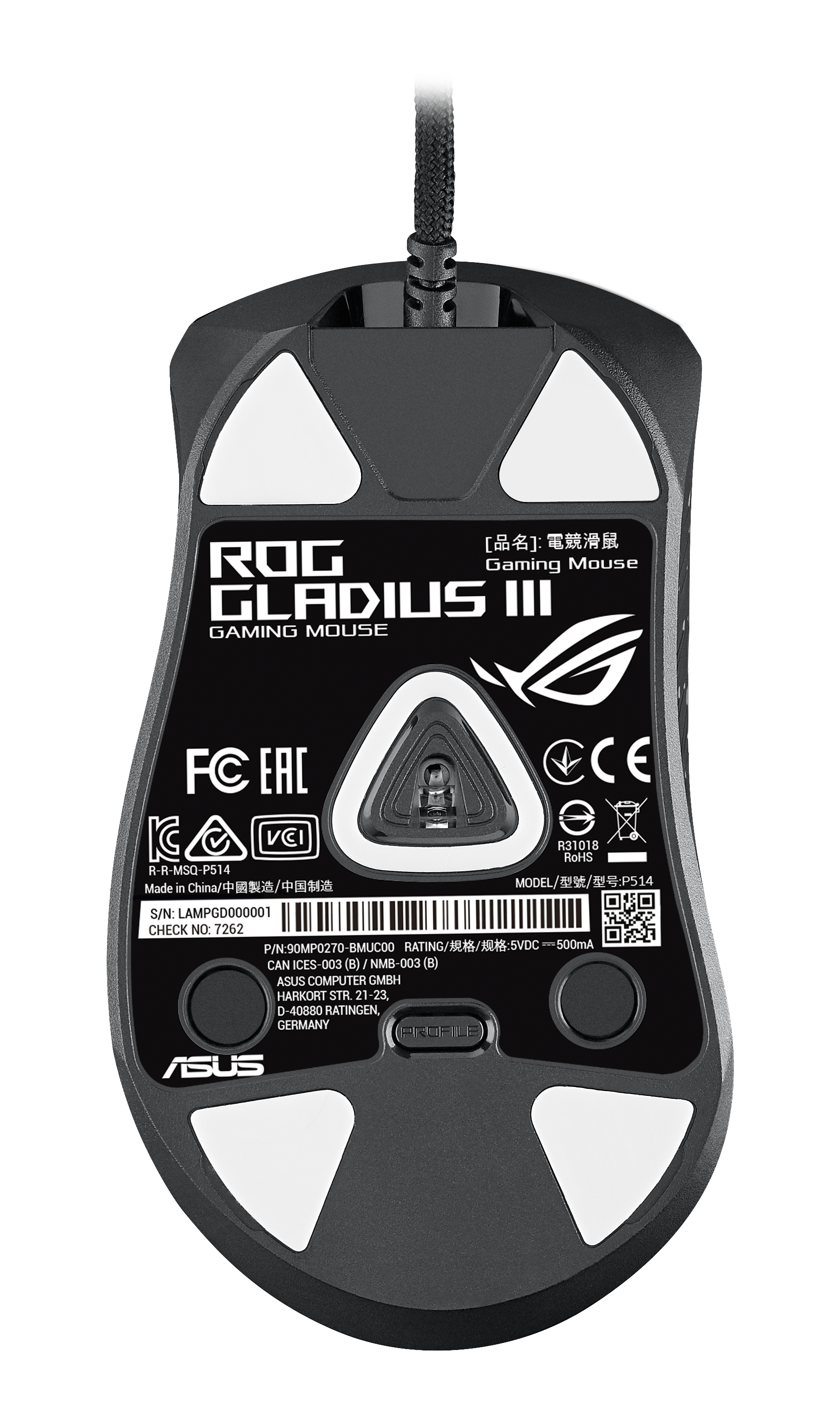 ASUS ROG Gladius III Wireless mouse Mano destra RF Wireless + Bluetooth + USB Type-A Ottico 19000 DPI