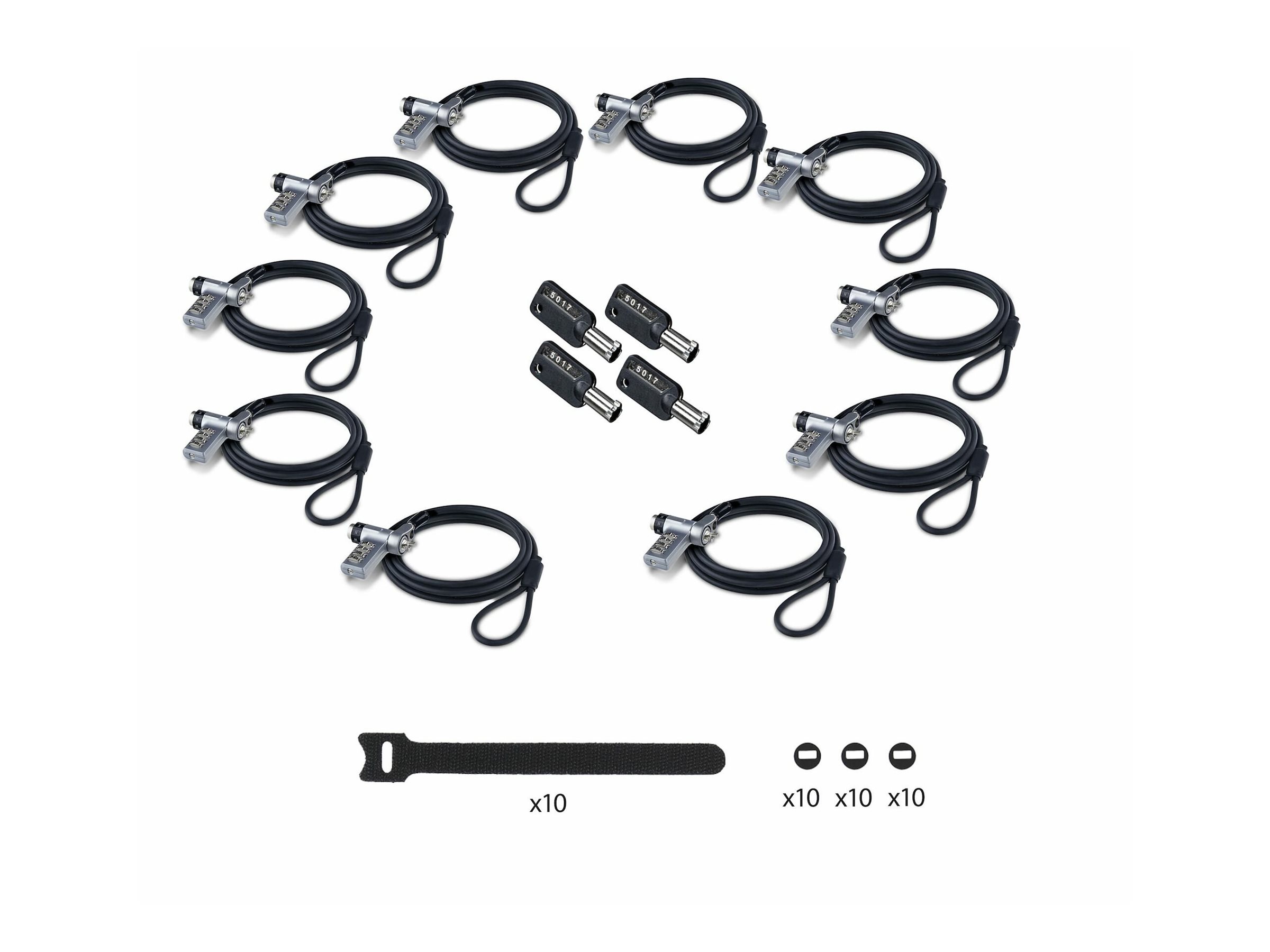 StarTech.com 10-Pack 3-in-1 Dual-Access Laptop Lock, 6.6ft (2m) Keyed Alike/Combination Security Cable Lock for Noble Wedge�/Nano/K-Slot; Anti-Theft, TAA