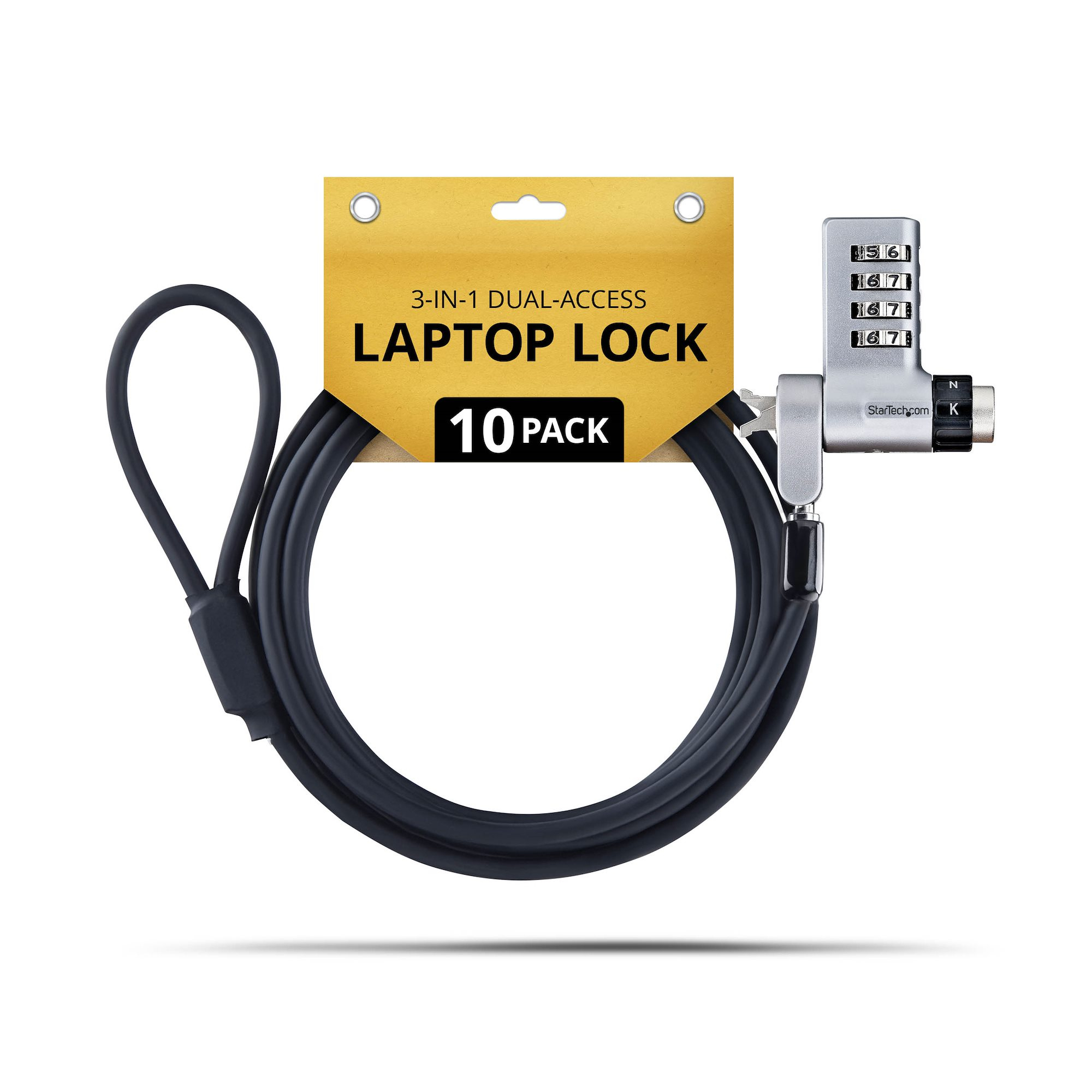 StarTech.com 10-Pack 3-in-1 Dual-Access Laptop Lock, 6.6ft (2m) Keyed Alike/Combination Security Cable Lock for Noble Wedge�/Nano/K-Slot; Anti-Theft, TAA