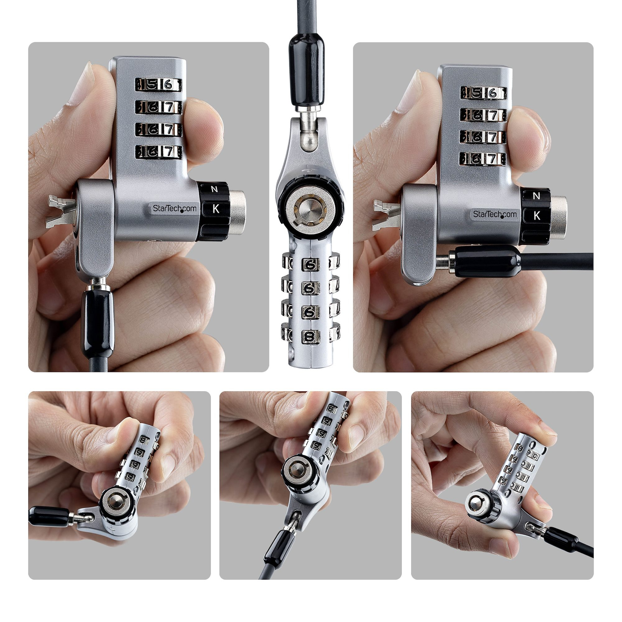 StarTech.com 10-Pack 3-in-1 Dual-Access Laptop Lock, 6.6ft (2m) Keyed Alike/Combination Security Cable Lock for Noble Wedge�/Nano/K-Slot; Anti-Theft, TAA