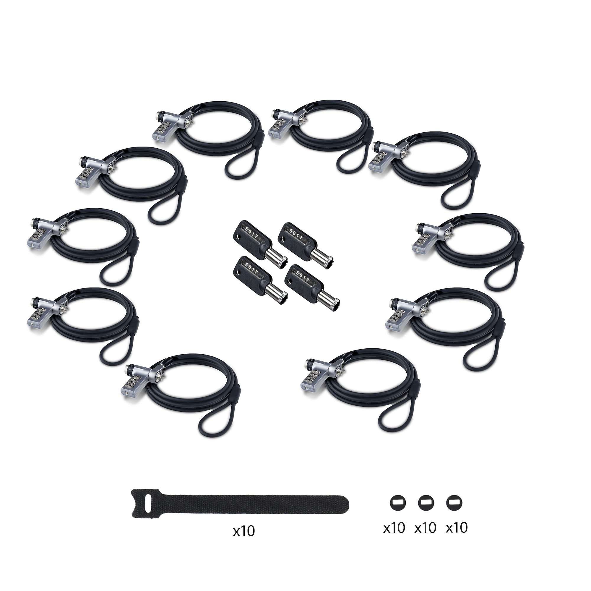 StarTech.com 10-Pack 3-in-1 Dual-Access Laptop Lock, 6.6ft (2m) Keyed Alike/Combination Security Cable Lock for Noble Wedge�/Nano/K-Slot; Anti-Theft, TAA