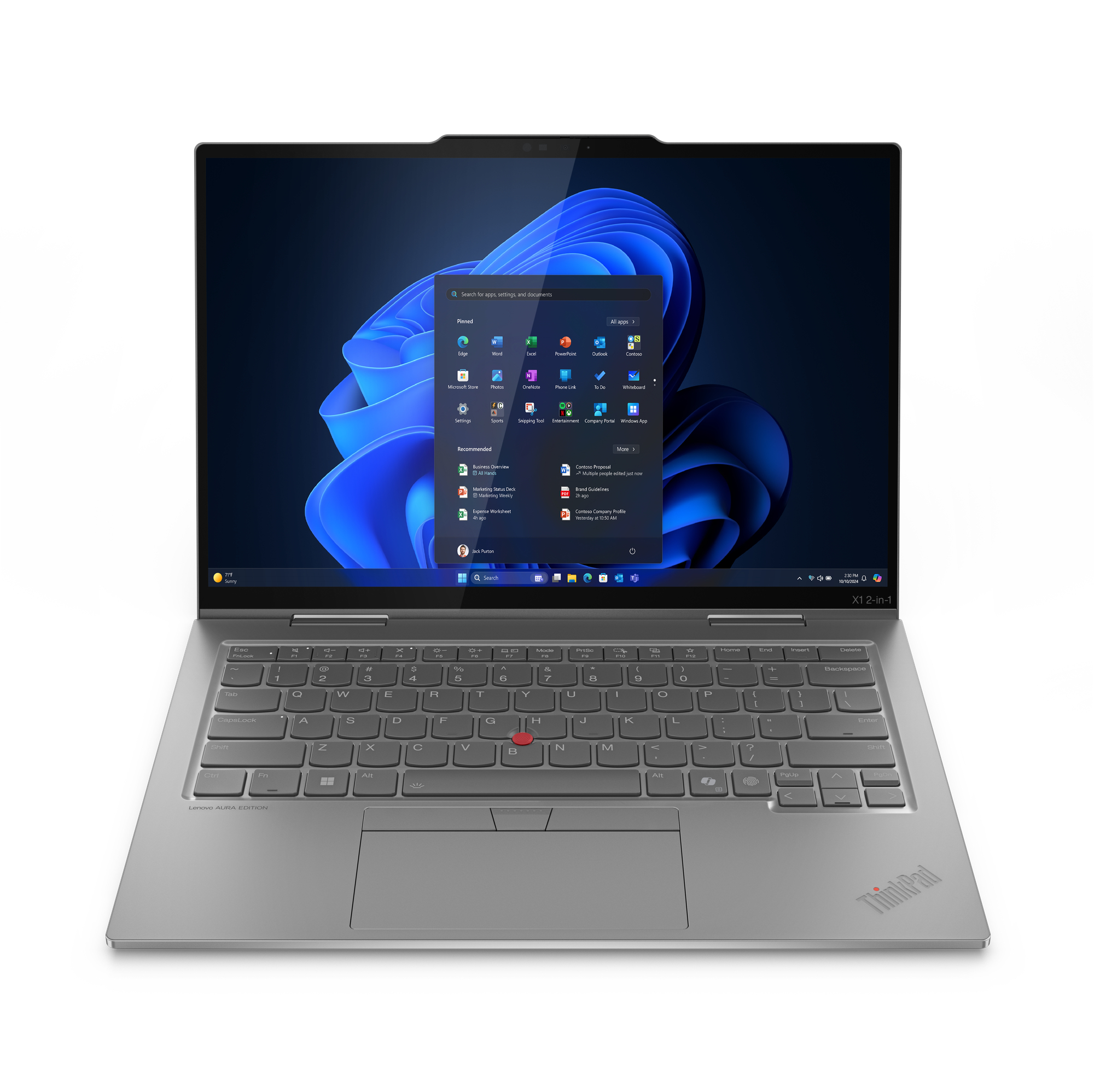 Lenovo ThinkPad X1 2-in-1 Gen 10 Copilot+ PC Intel Core Ultra 7 258V Hybrid (2-in-1) 35.6 cm (14) Touchscreen WUXGA 32 GB LPDDR5x-SDRAM 1 TB SSD Wi-Fi 7 (802.11be) Windows 11 Pro German Grey