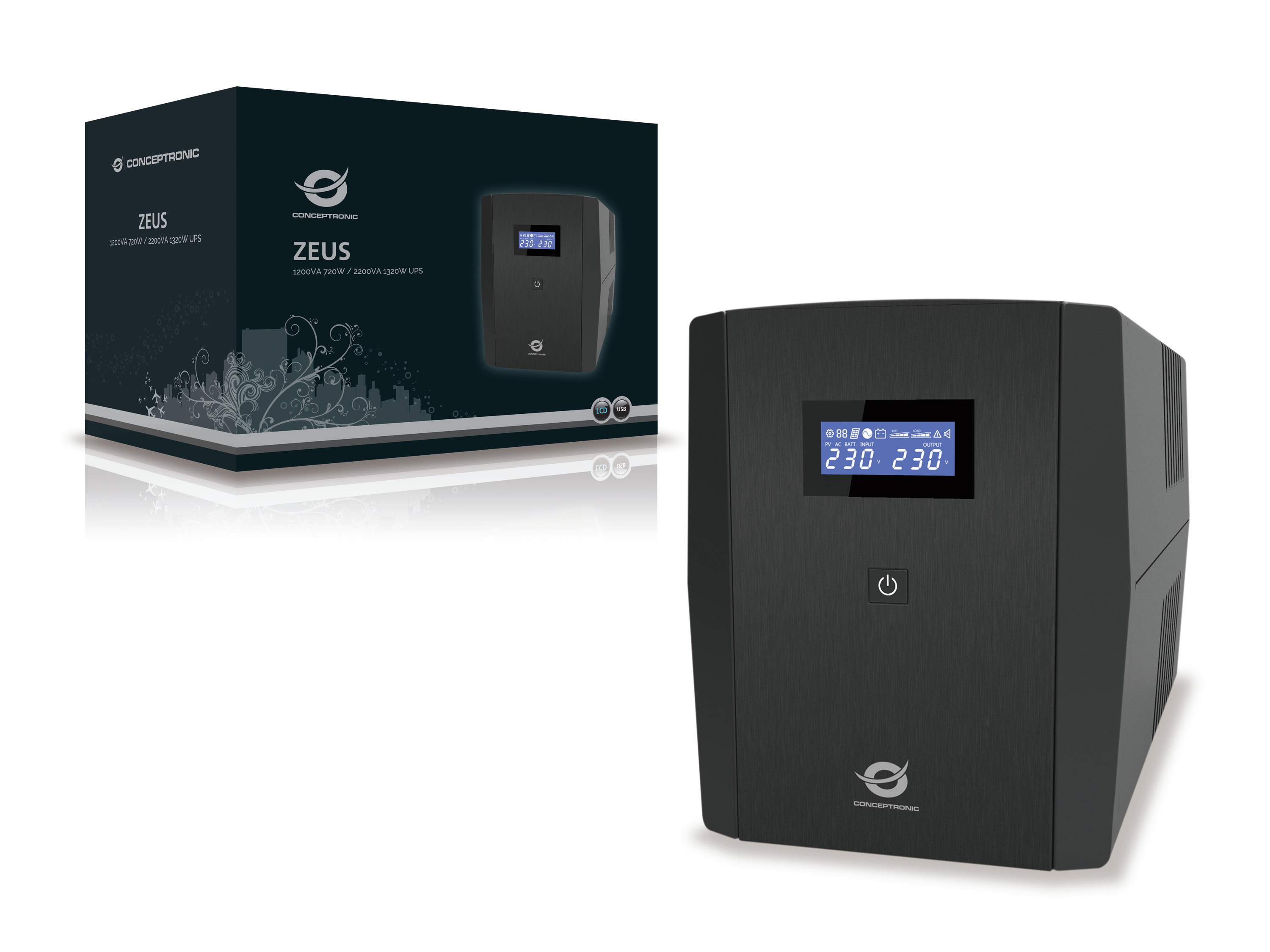 Conceptronic ZEUS04EM alimentation dnergie non interruptible Interactivit de ligne 2,2 kVA 1320 W 5 sortie(s) CA