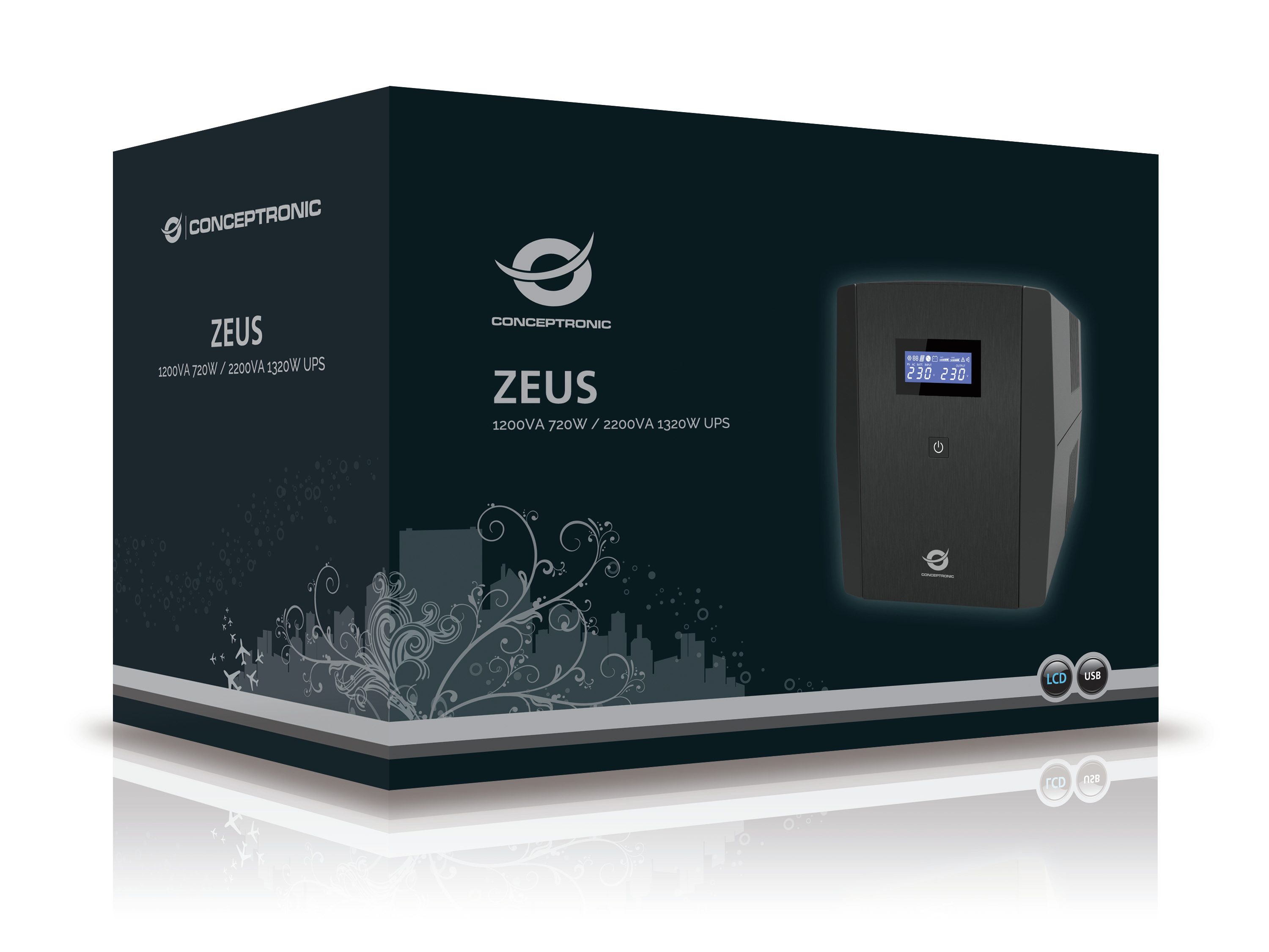 Conceptronic ZEUS04EM alimentation dnergie non interruptible Interactivit de ligne 2,2 kVA 1320 W 5 sortie(s) CA