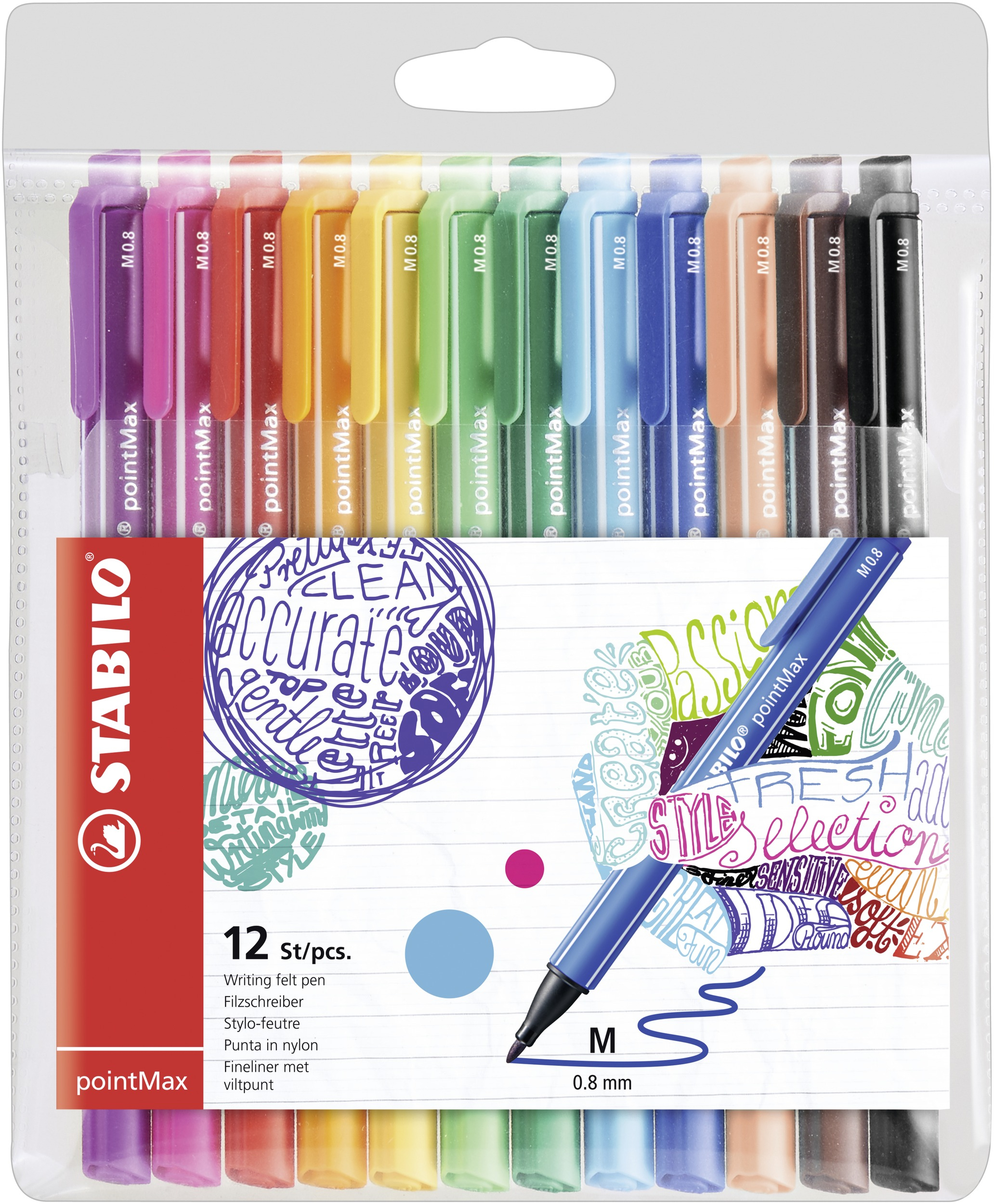 STABILO pointMax rotulador de punta fina Medio Negro, Azul, Marr�n, Verde, Azul claro, Verde claro, Naranja, Rosa, P�rpura, Rojo, Amarillo 12 pieza(s)