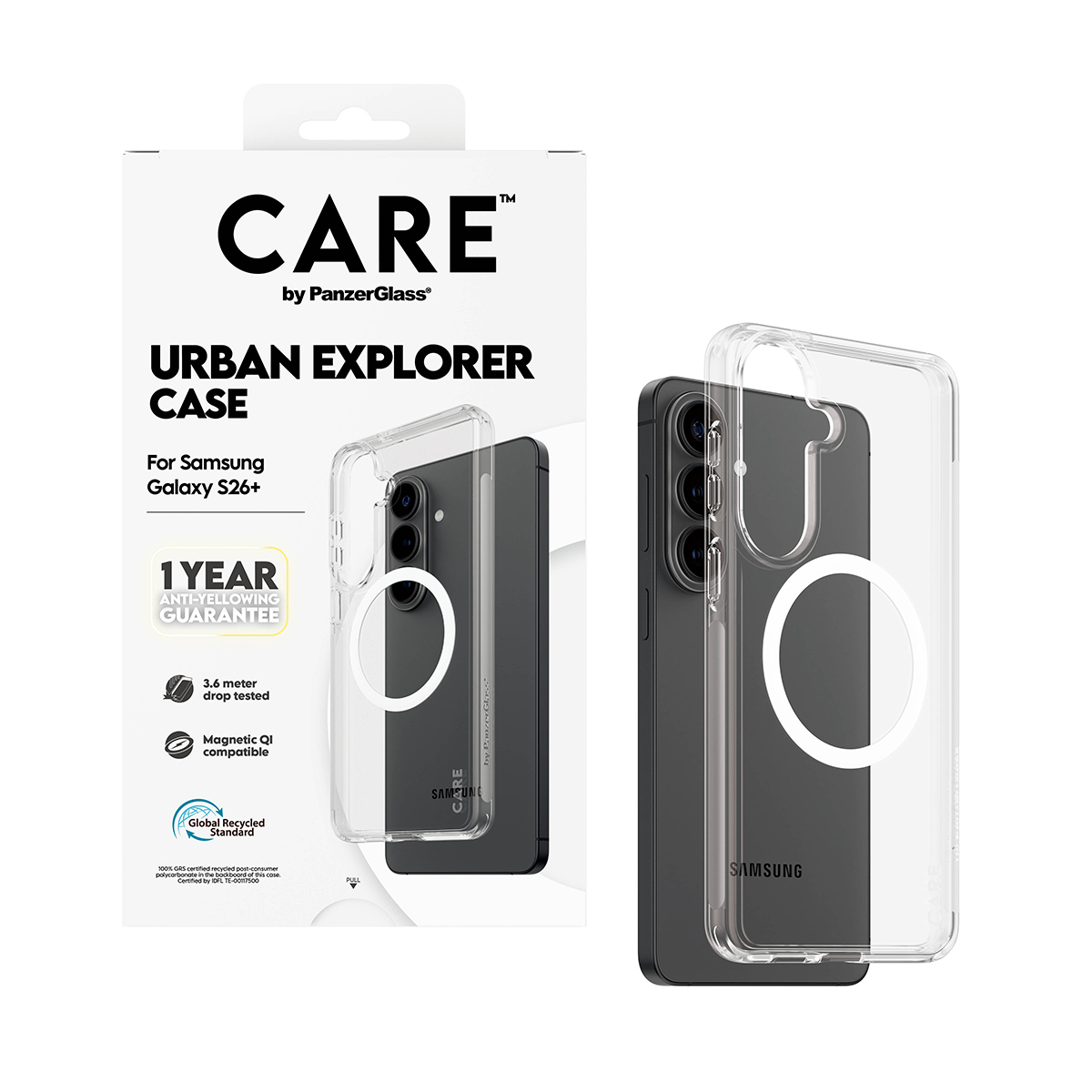 PanzerGlass CARE by � Urban Explorer Case Transparent w. White Qi Samsung Galaxy S26+ funda para tel�fono m�vil Transparente
