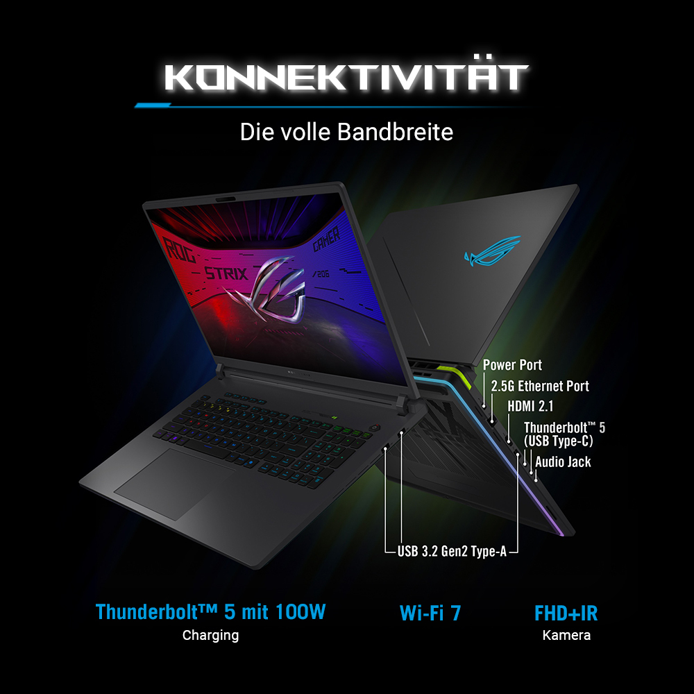 ASUS ROG Strix G16 G615LW-S5006W Intel Core Ultra 9 275HX Ordinateur portable 40,6 cm (16) WQXGA 32 Go DDR5-SDRAM 2 To SSD NVIDIA GeForce RTX 5080 Wi-Fi 7 (802.11be) Windows 11 Home Allemand Vert, Gris