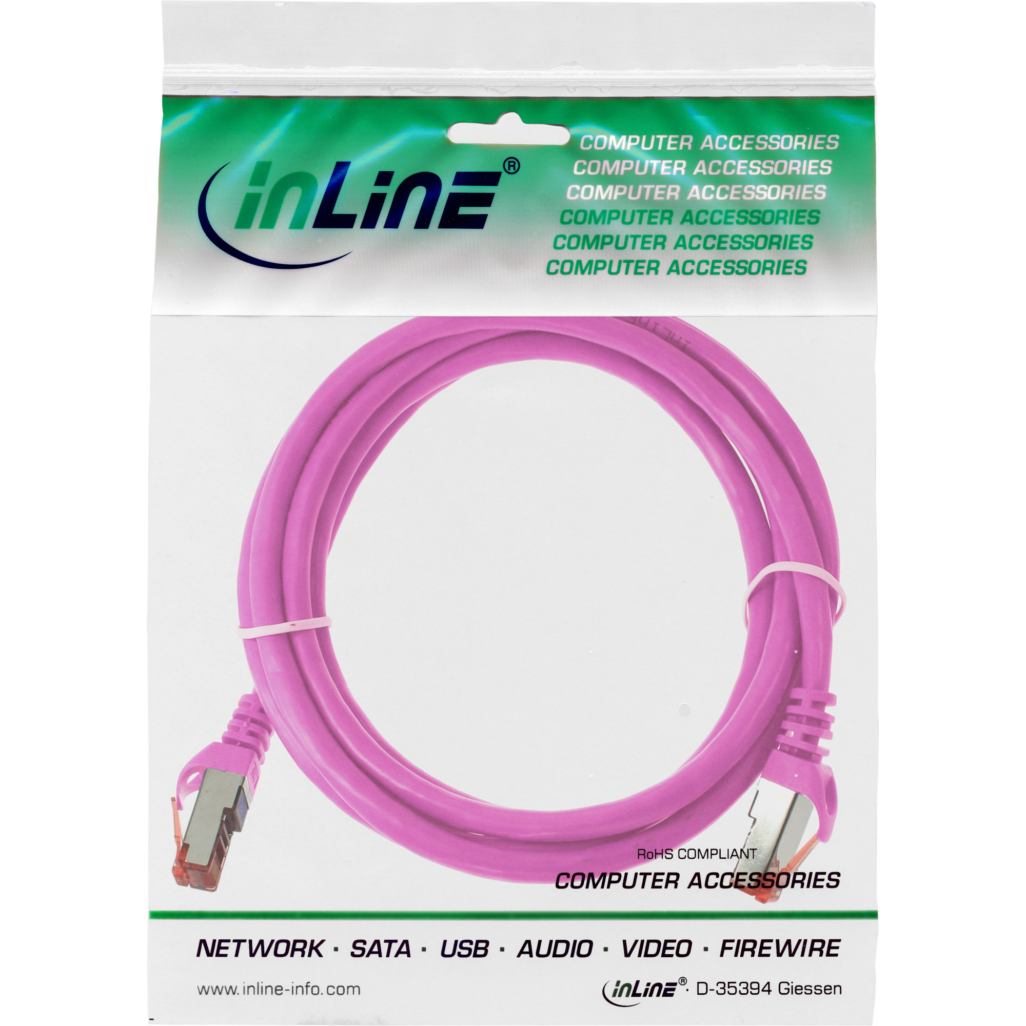 InLine Cavo patch Lan, S/FTP (PiMf), Cat.6, 250 MHz, PVC, CU, rosa, 1m