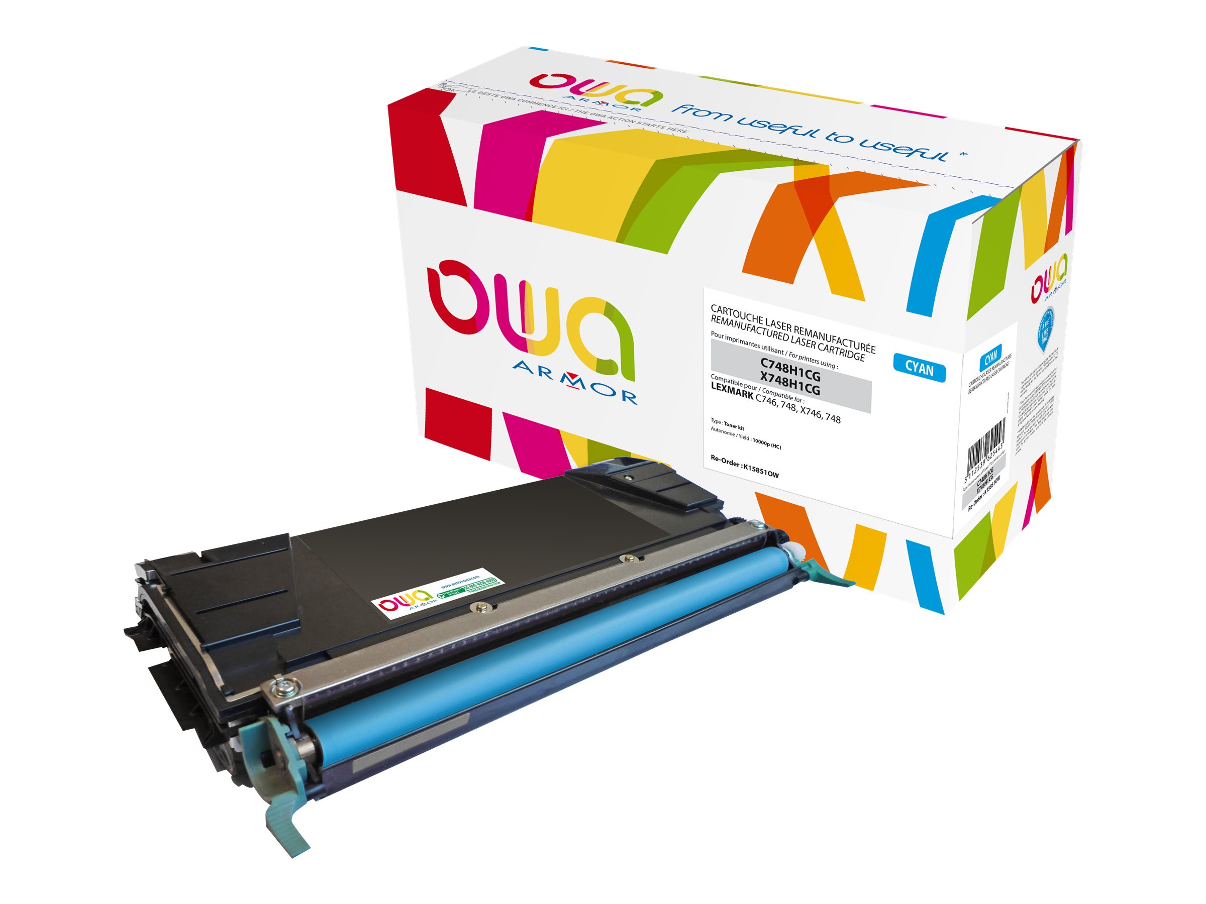 Armor OWA - Mit hoher Kapazit�t - Cyan - kompatibel - wiederaufbereitet - Tonerpatrone (Alternative zu: Lexmark C746, Lexmark X746, Lexmark X748)