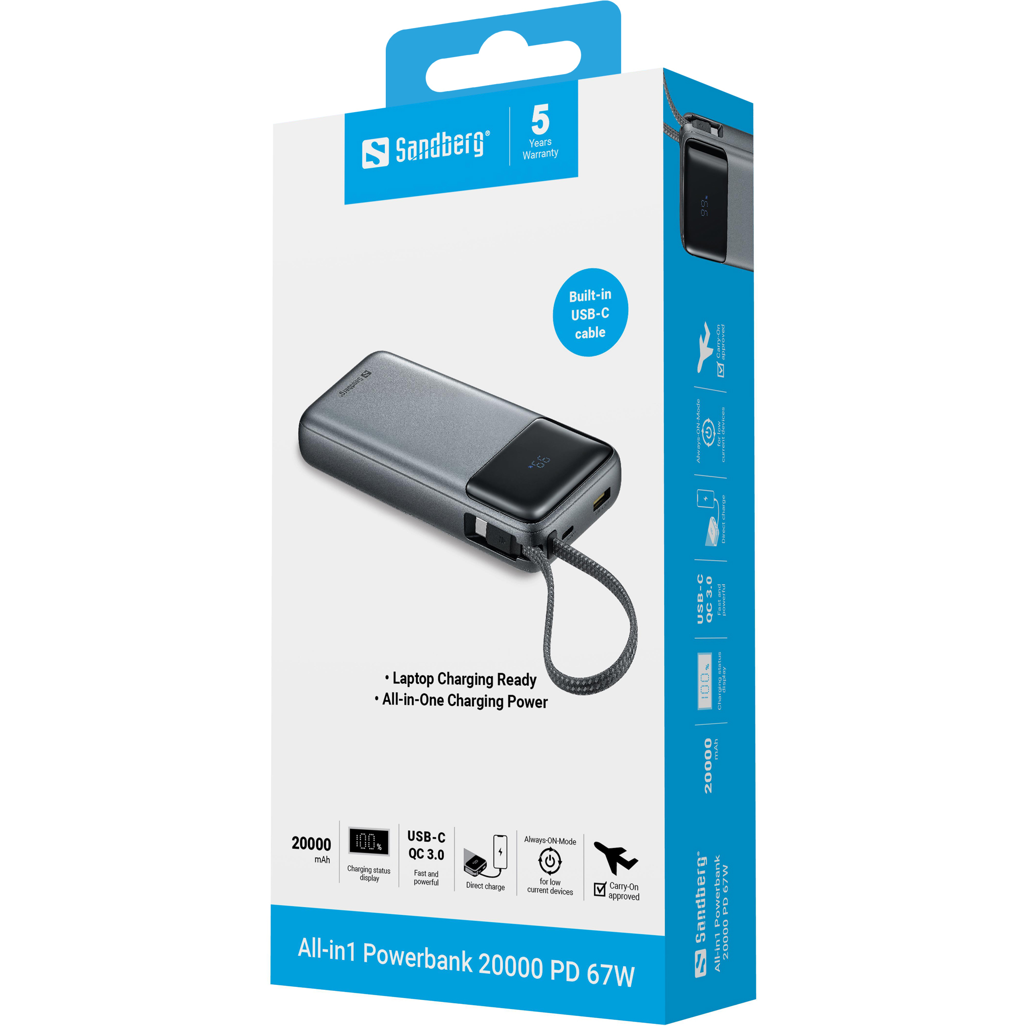 SANDBERG All-in-1 - Powerbank - 5 / 9 / 12 / 15 / 20 V