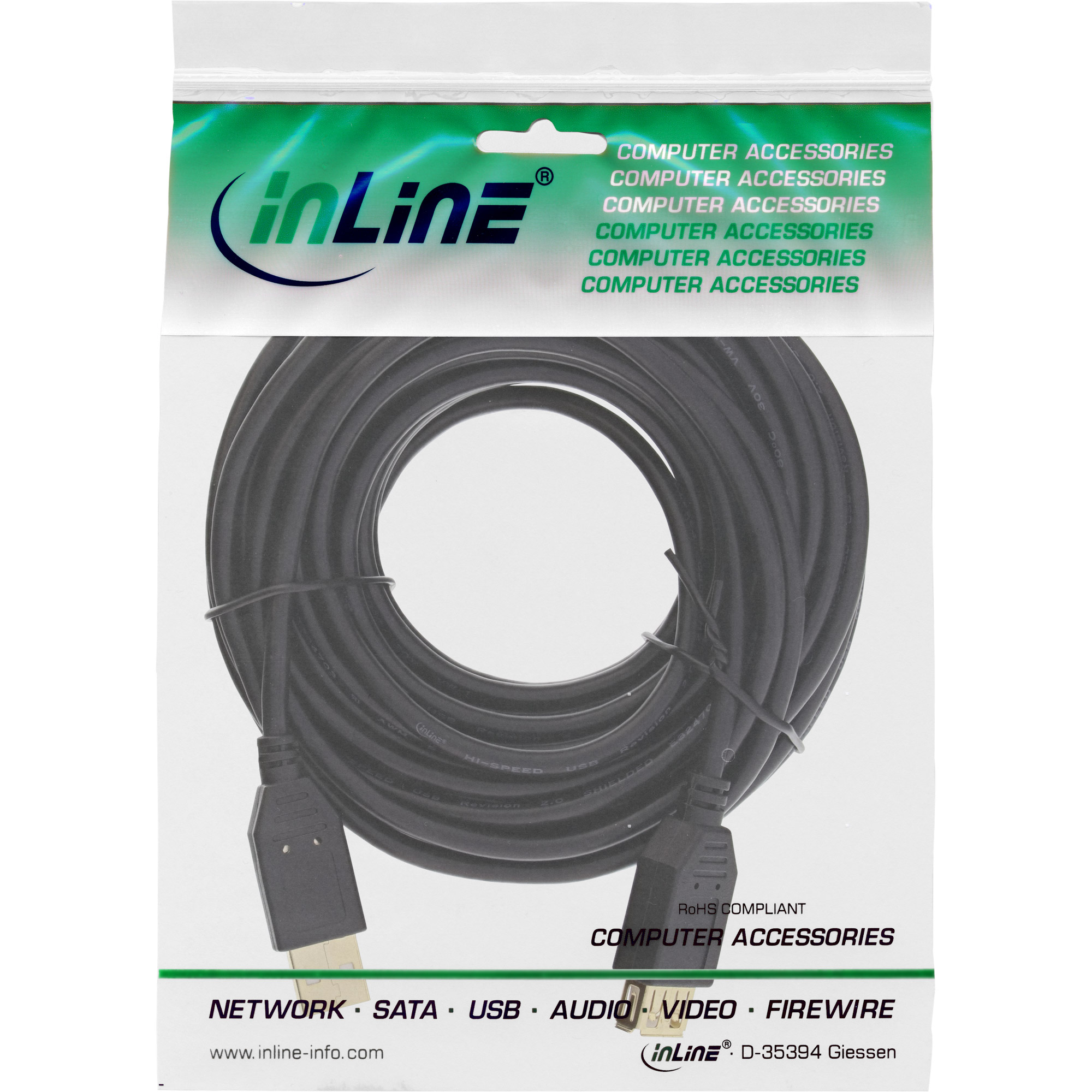 InLine USB 2.0 Extension Cable Type A male / female, gold plated, black, 10m