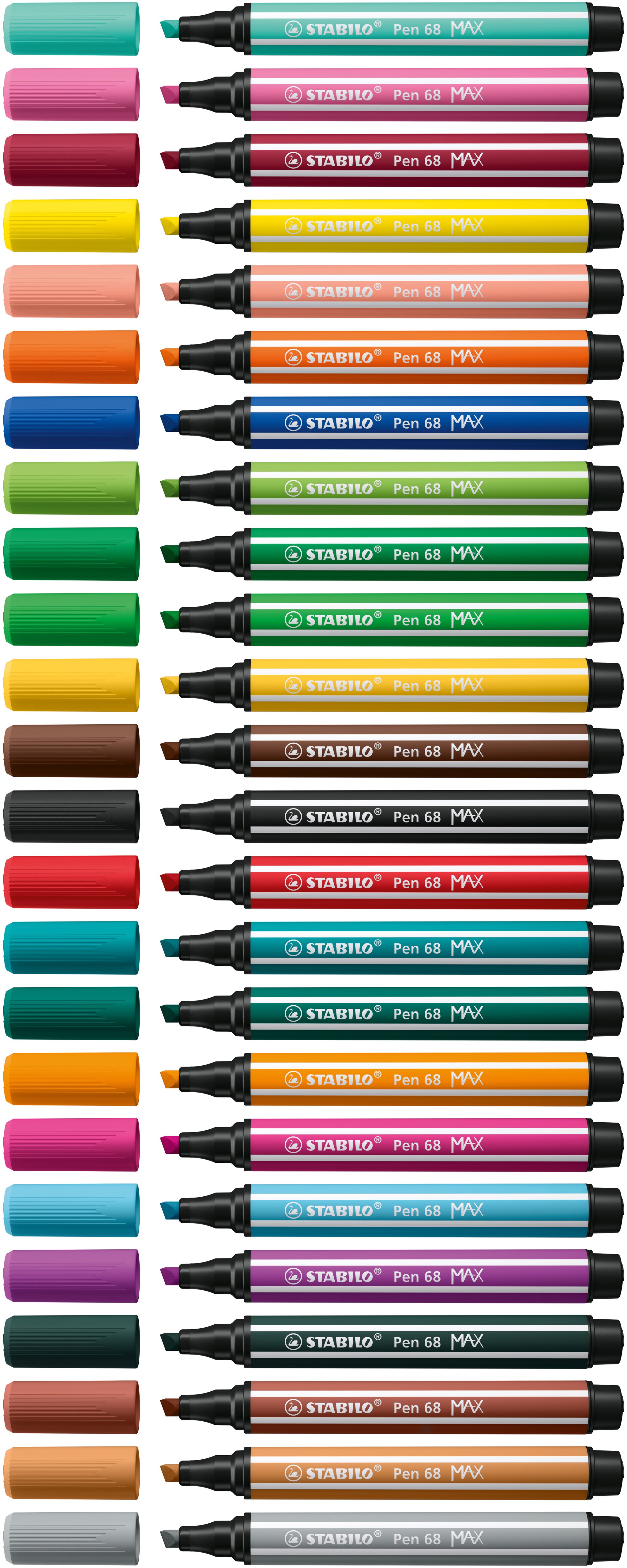 STABILO Pen 68 MAX rotulador Beige, Negro, Azul, Marr�n, Verde, Azul claro, Verde claro, Naranja, Rosa, P�rpura, Rojo, Violeta, Amarillo 12 pieza(s)