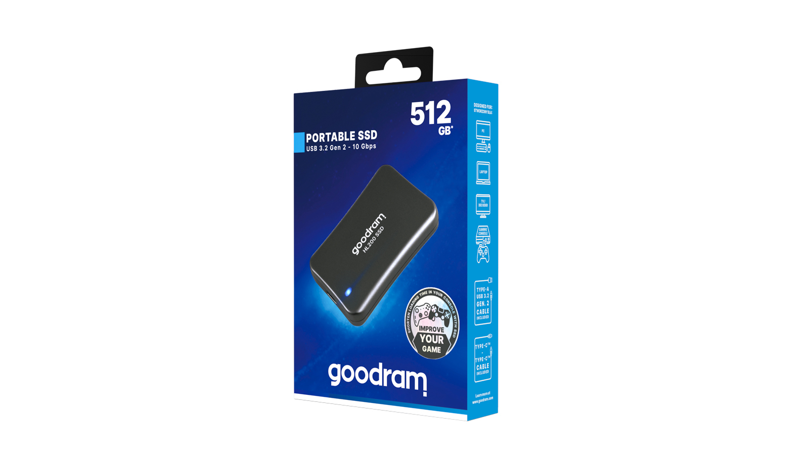 GoodRam HL200 - SSD - 512 GB - extern (tragbar) - USB 3.2 Gen 2 (USB-C Steckverbinder)