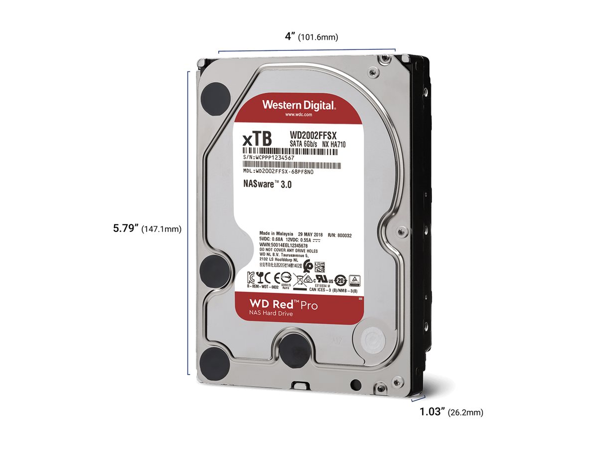 Western Digital Red Pro WD202KFGX disco duro interno 20 TB 7200 RPM 512 MB 3.5 Serial ATA III